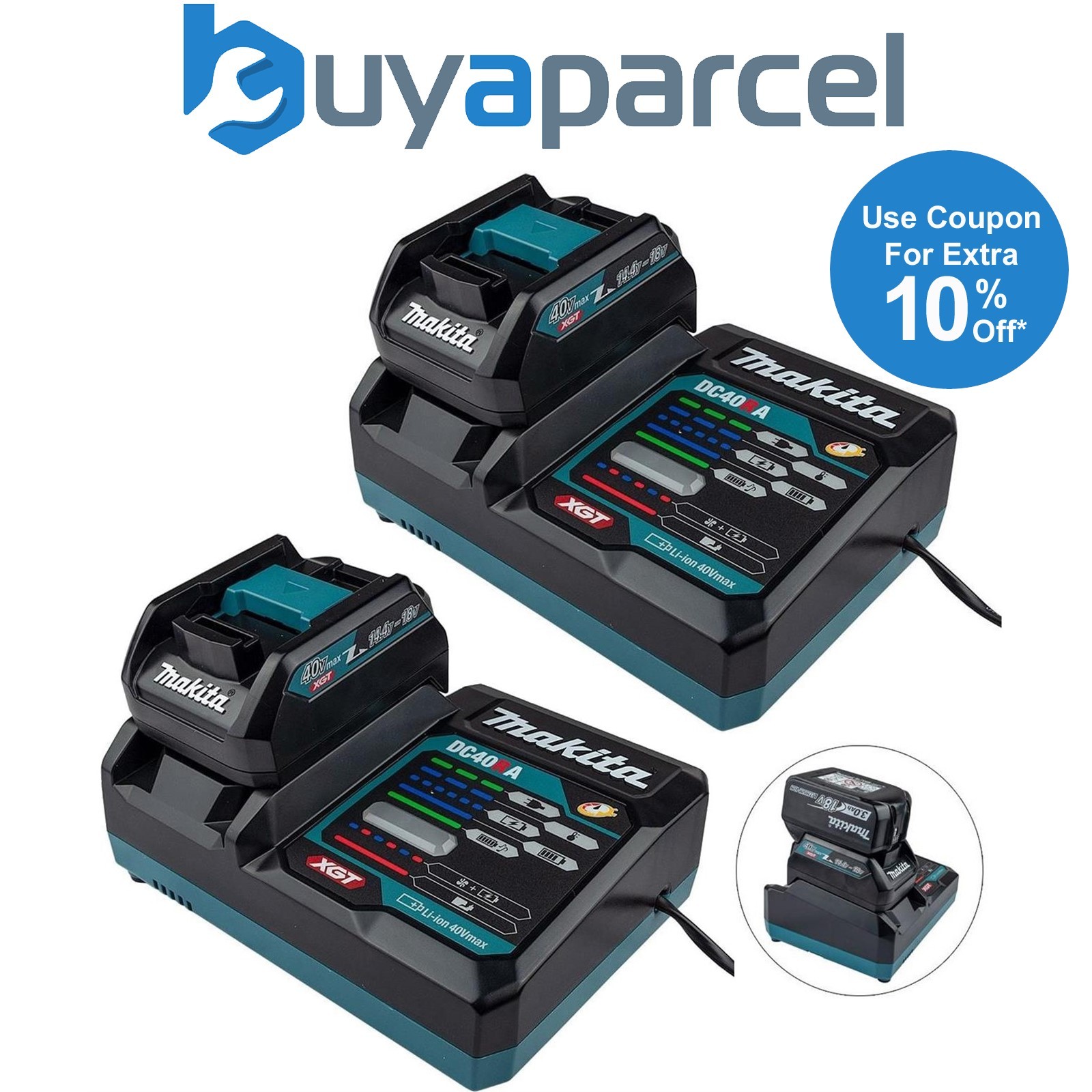 Makita DC40RA 40V Max XGT / 18v LXT Rapid Fast Battery Charger ADP10 - Twin Pack