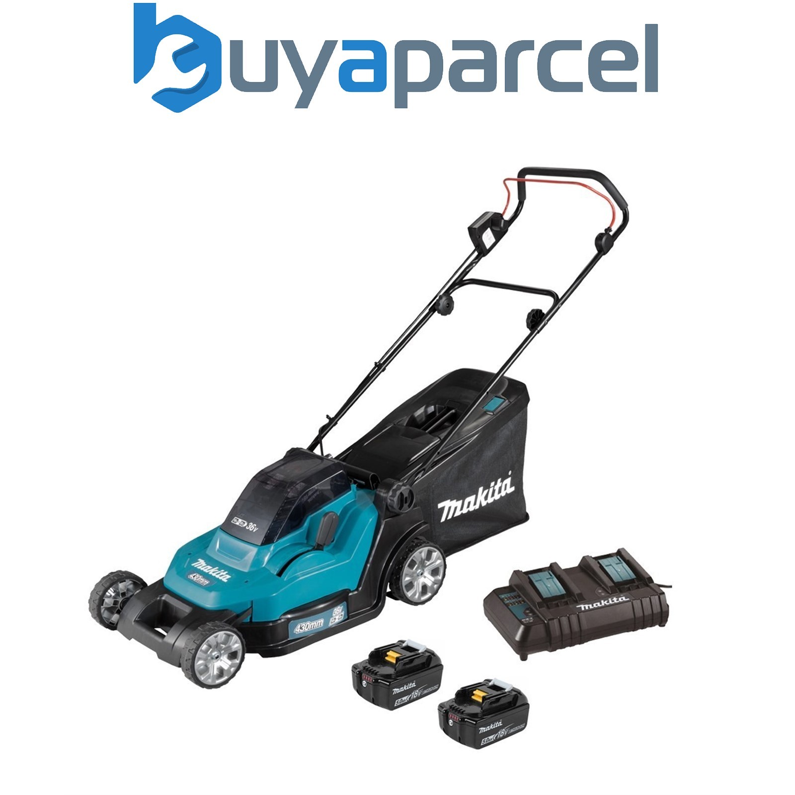 Makita DLM432CT2 Twin 18v / 36v LXT Cordless 43cm Lawn Mower Soft Start 2x 5AH