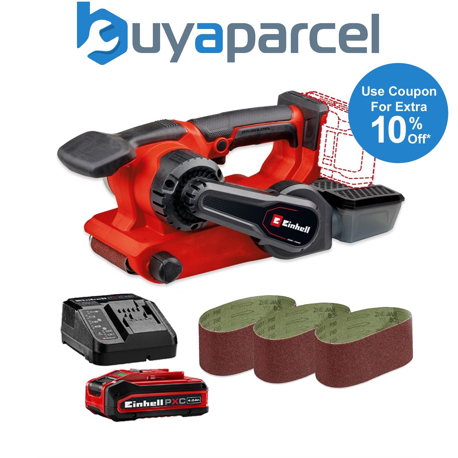 Einhell Professional PXC 18v Brushless Cordless Belt Sander TP-BS 18/457 + 4ah