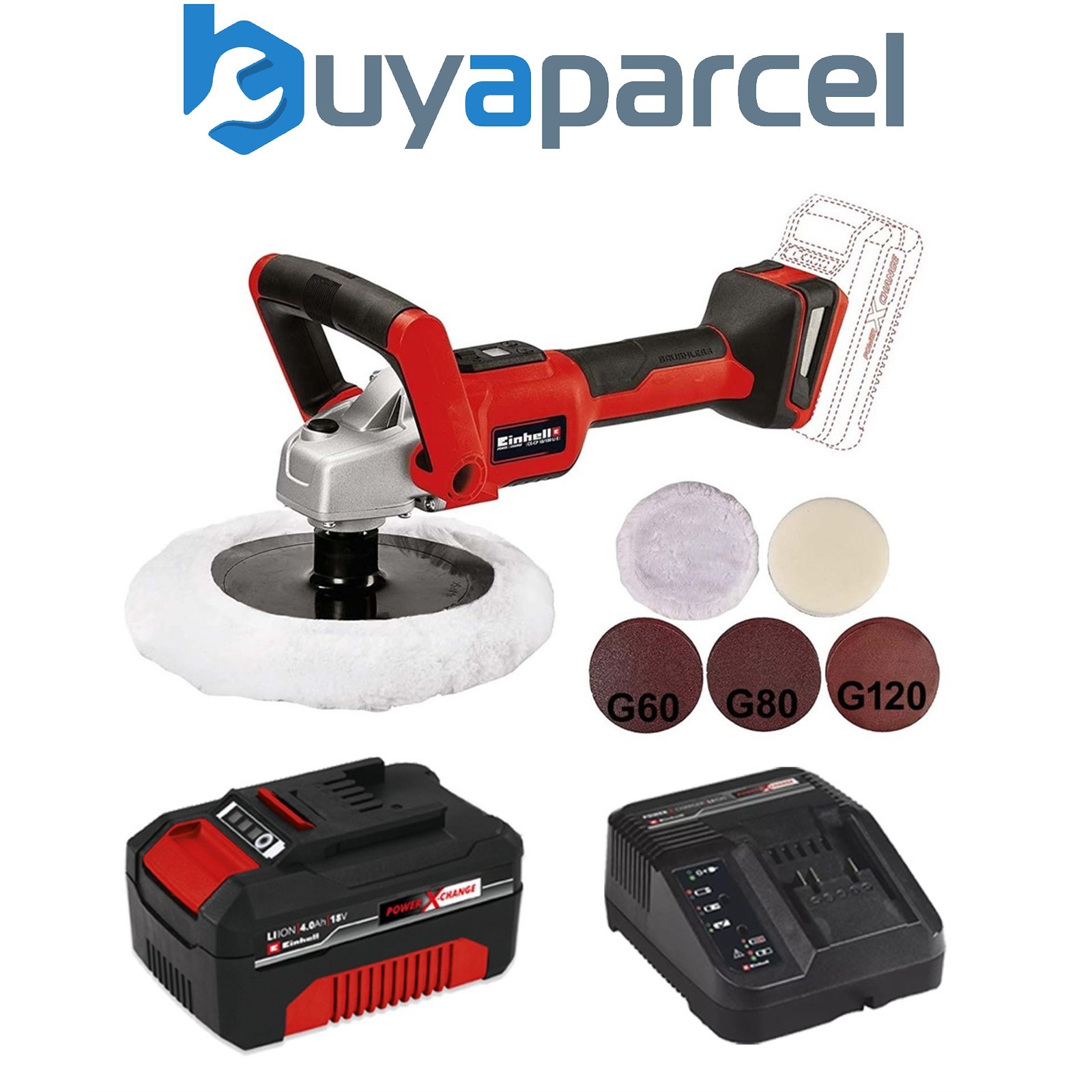 Einhell 2093320 180mm Brushless Polisher Power X Change + 4AH Battery Kit
