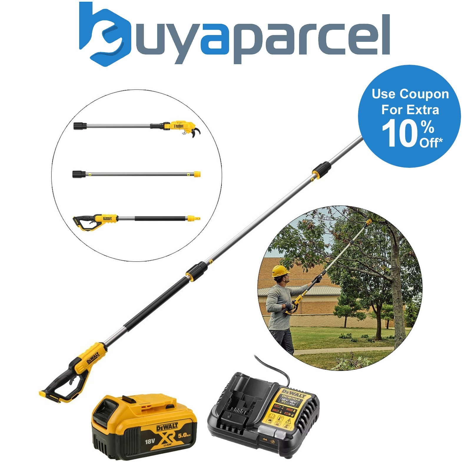 Dewalt DCMPP569P1 18v XR Brushless Pole Pruner Long Reach Split Shaft - 1x5.0ah