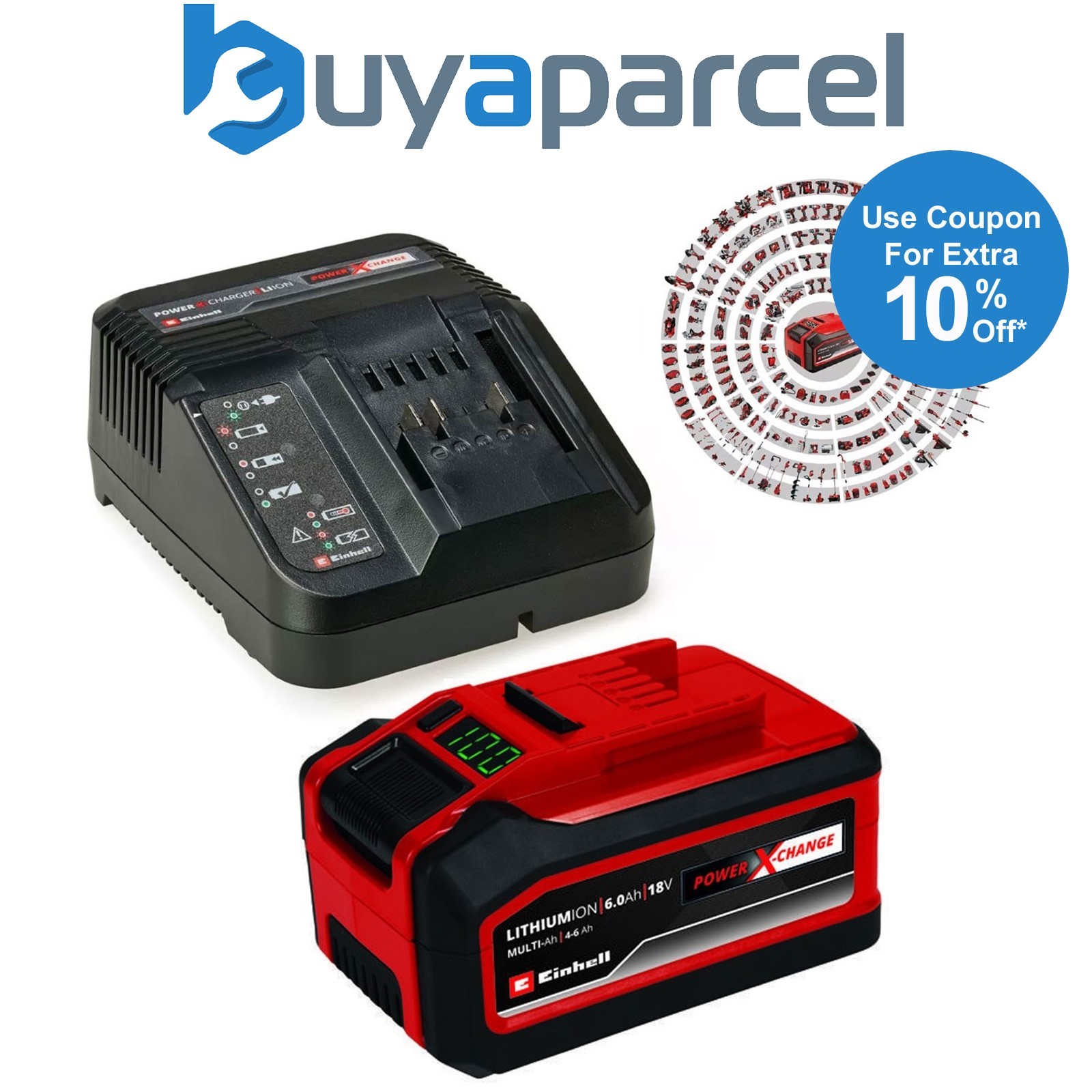 Einhell Power X Change PLUS 18v Lion 6ah Battery Multi-AH 4ah Mode PXC + Charger