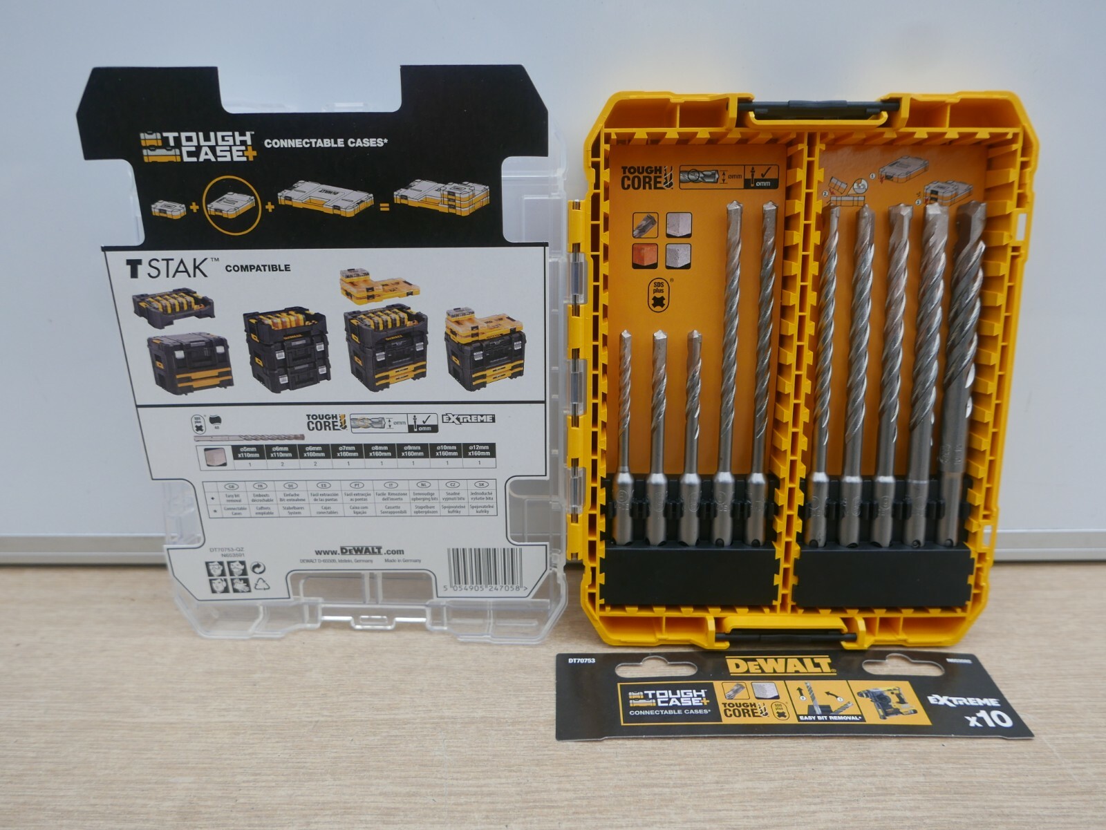 DeWALT DT70753 10PC SDS PLUS DRILL BIT SET + TSTAK CONNECTABLE CASE