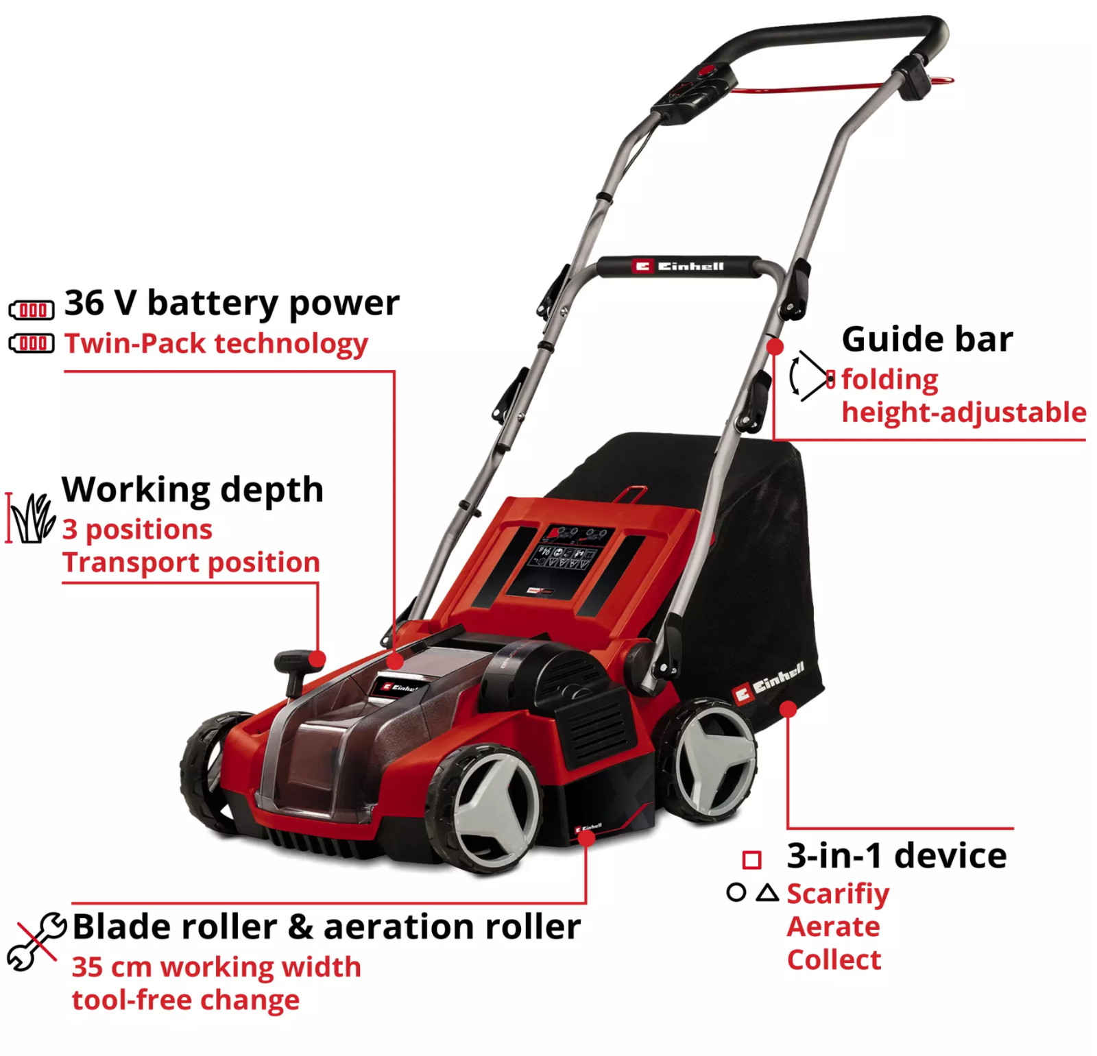 Einhell Cordless Scarifier / Aerator GE-SA 36/35 Li-Solo Professional Scarifier