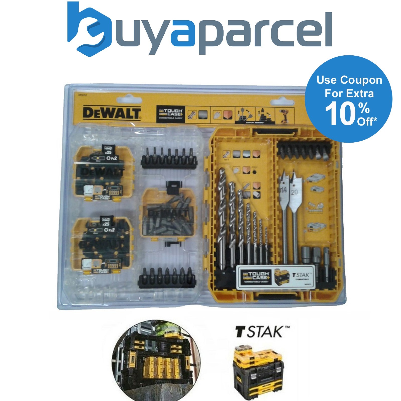 Dewalt Toughcase Extreme Torsion 105 Pc Drill & Bit Set Medium Tough Case TSTAK