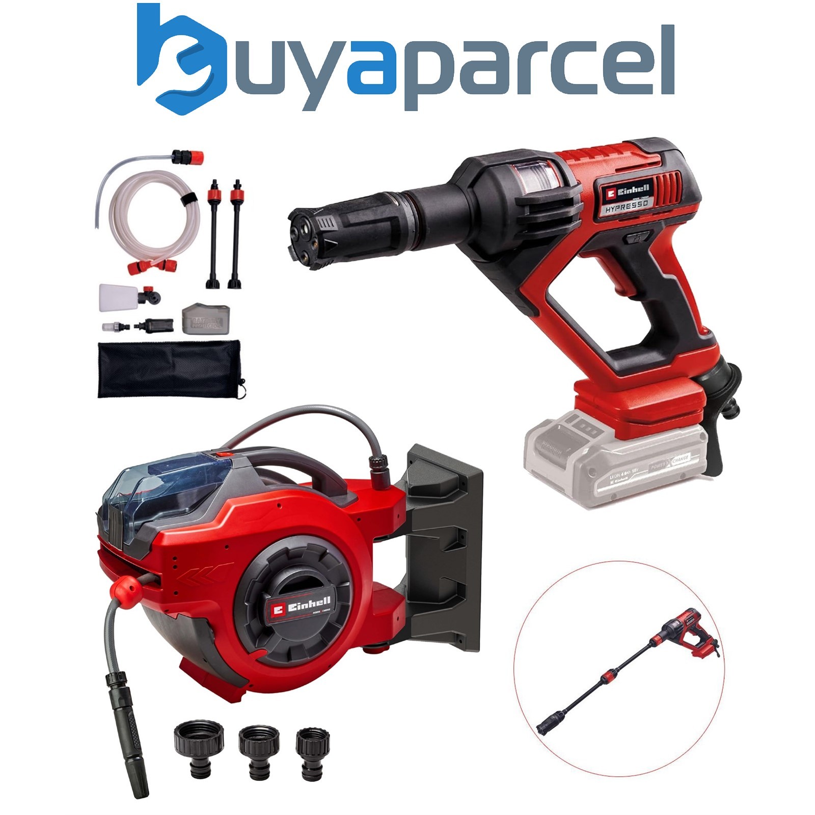 Einhell Cordless Pressure Washer 18V 4 In 1 HYPRESSO + 30m 18v Retractable Hose