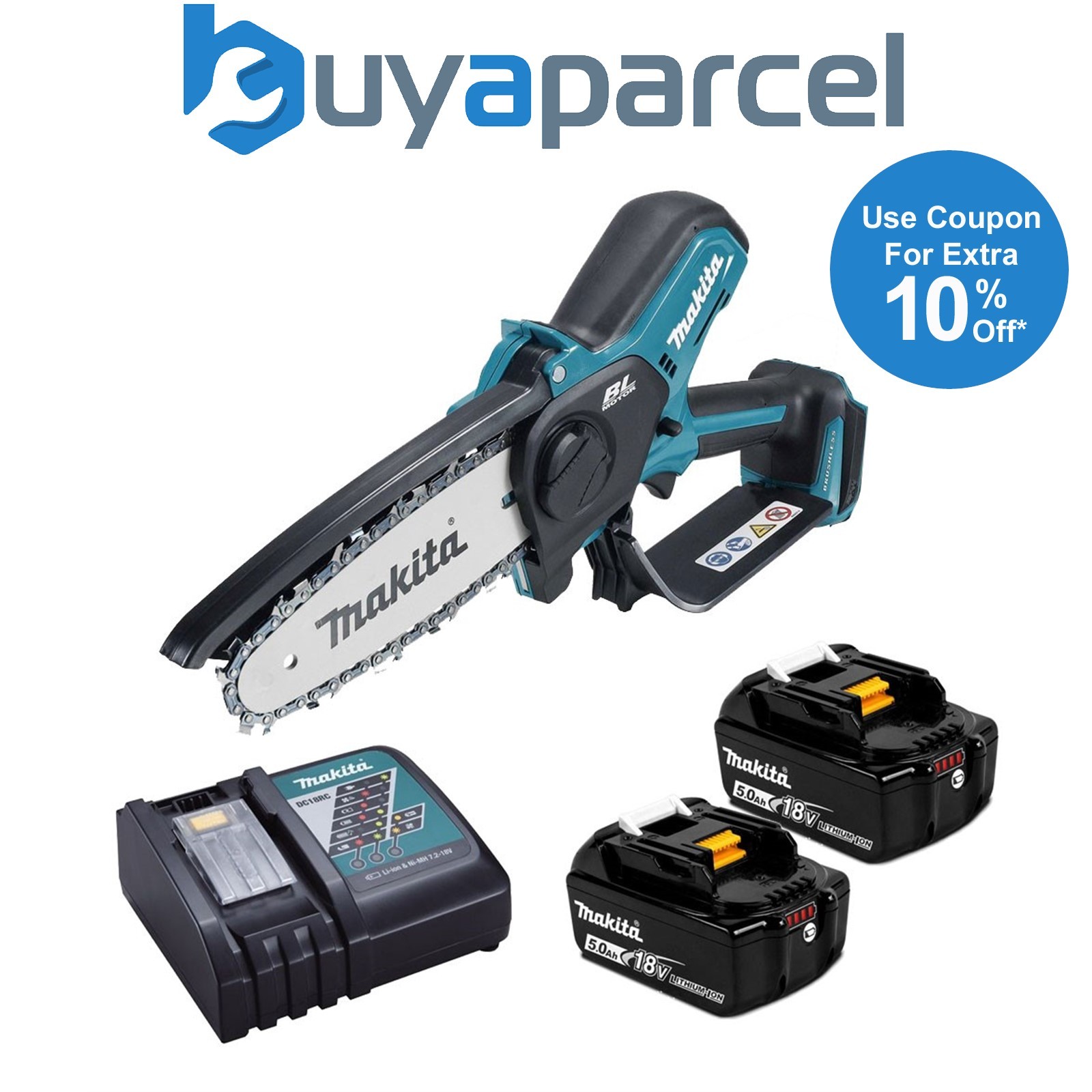 Makita DUC101Z Cordless Brushless Pruning 18V 100mm + 2 x 5AH Battery & Charger