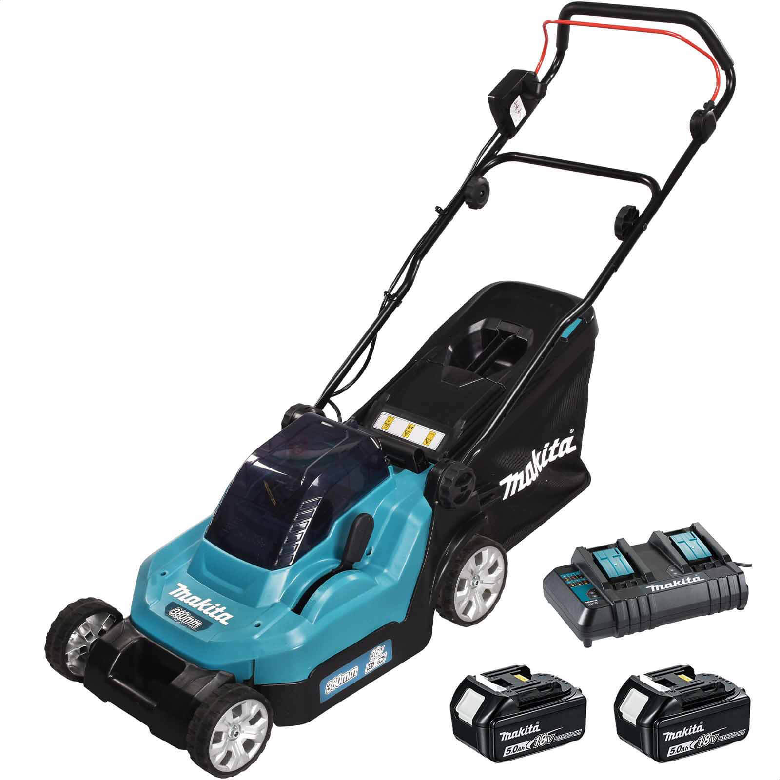 Makita DLM382 Twin 18v LXT Cordless Lawnmower 380mm 2 x 5ah Li-ion