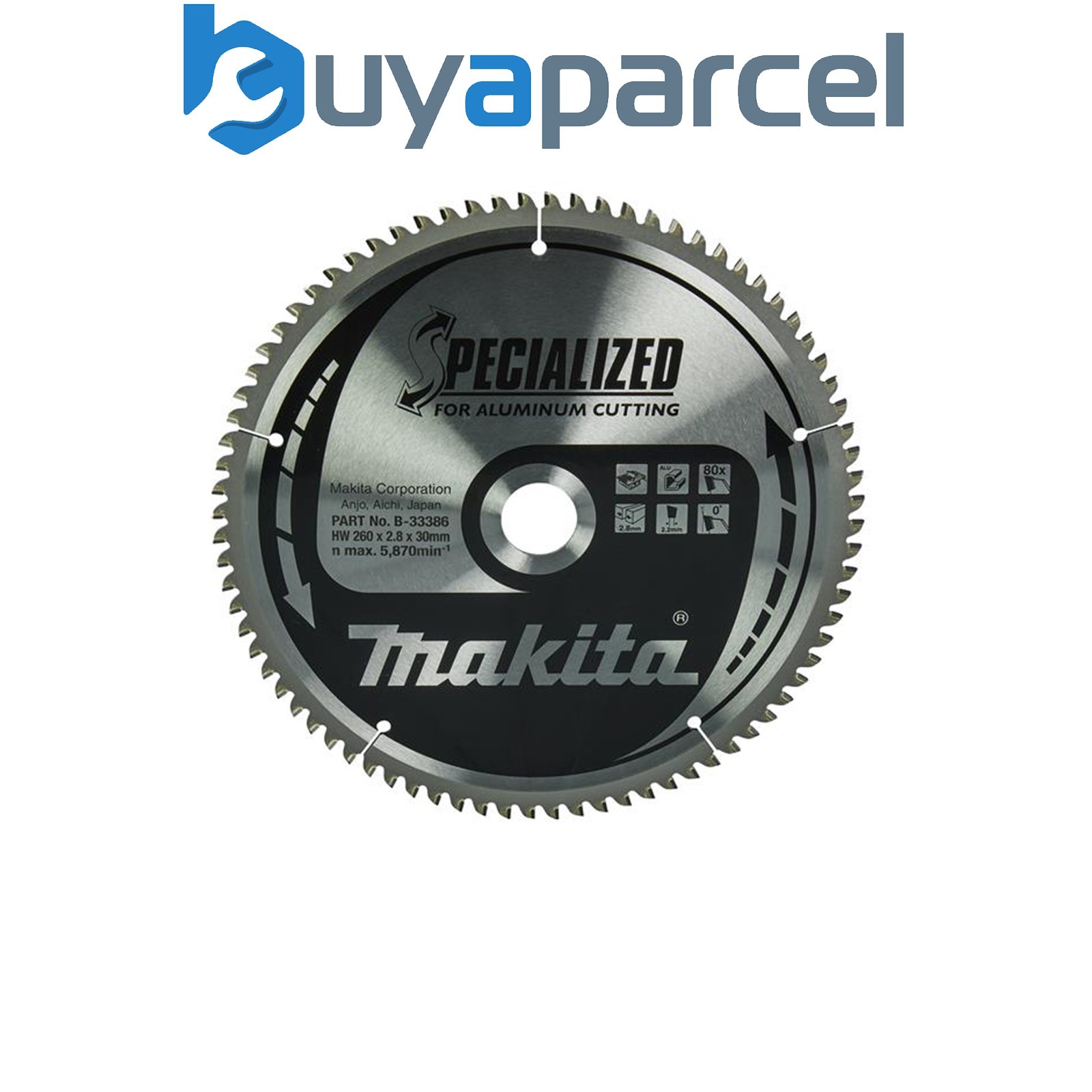 Makita B-33386 Specialized Aluminium Saw Blade 260 x 30mm x 80T MAKB33386