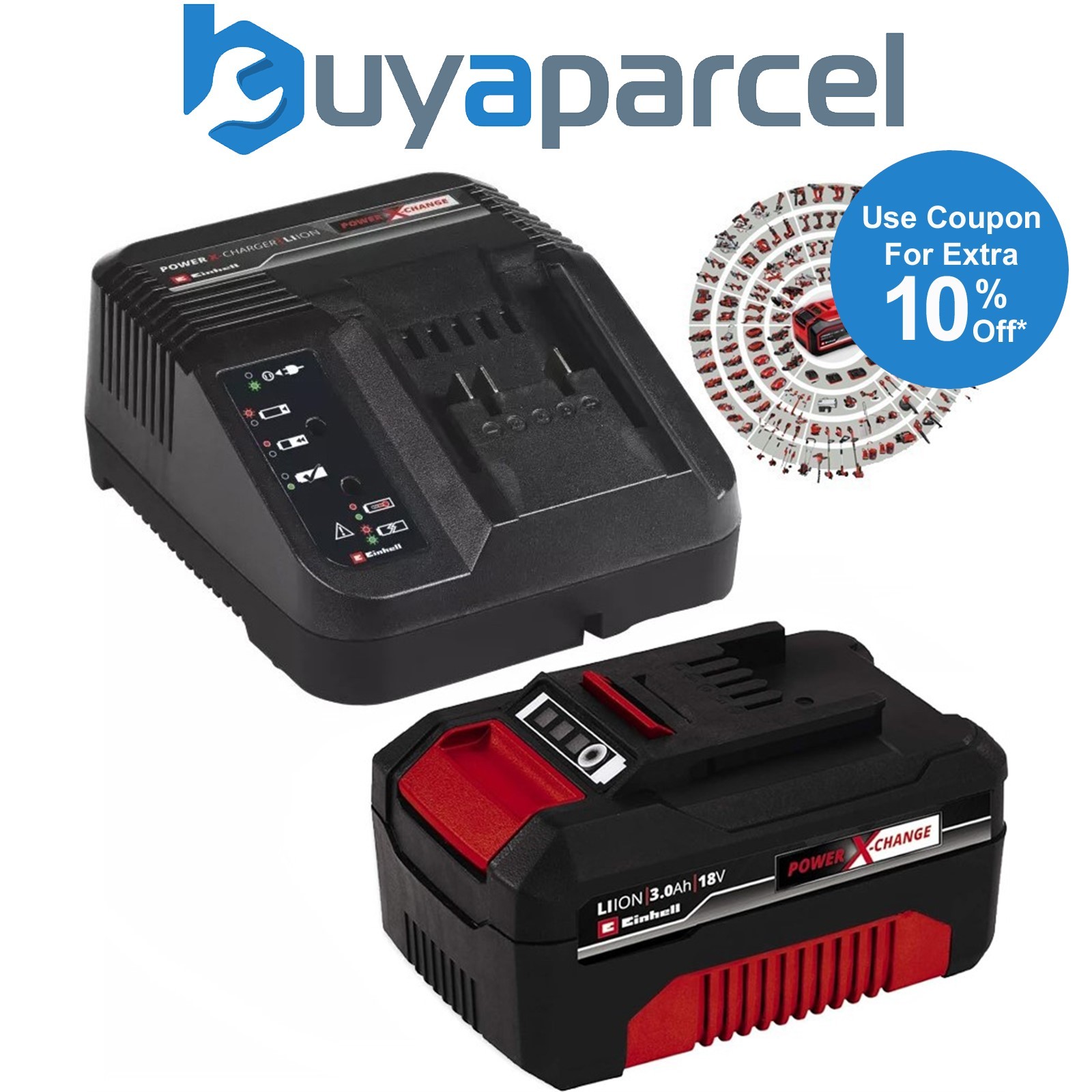 Einhell 18v Power X-Change PXC Starter Kit - 1x 3.0Ah Battery + 3ah Fast Charger