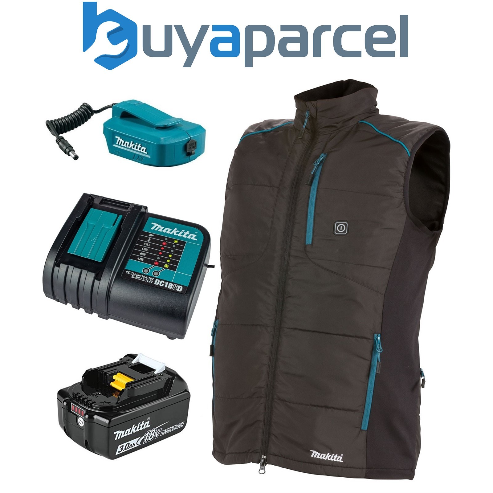 Makita DCV202ZXL LXT 18v Cordless Heated Vest Gilet Black Extra Large + Battery