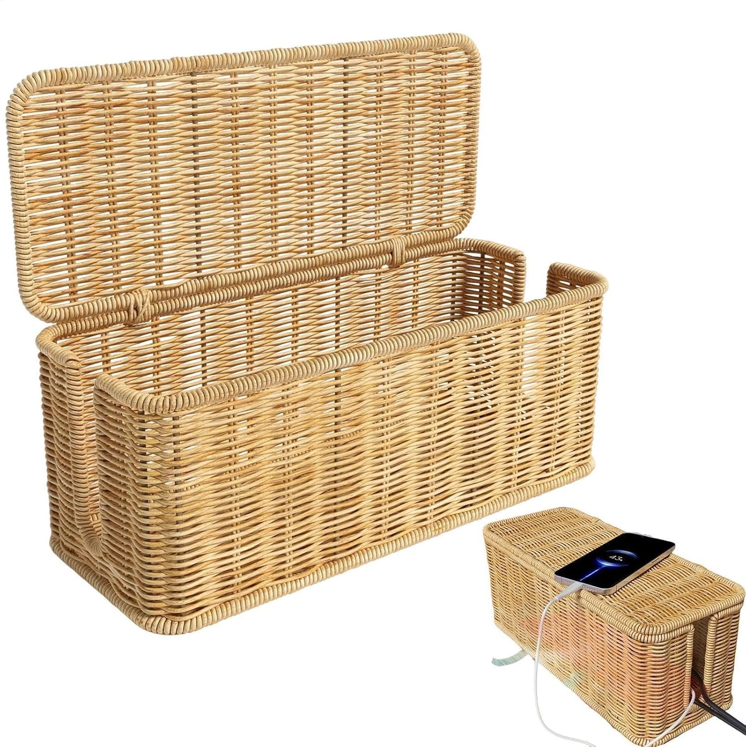 Cable Tidy Box, Handwoven Rattan Cable Management Box, Cable Organizer Box, Cor