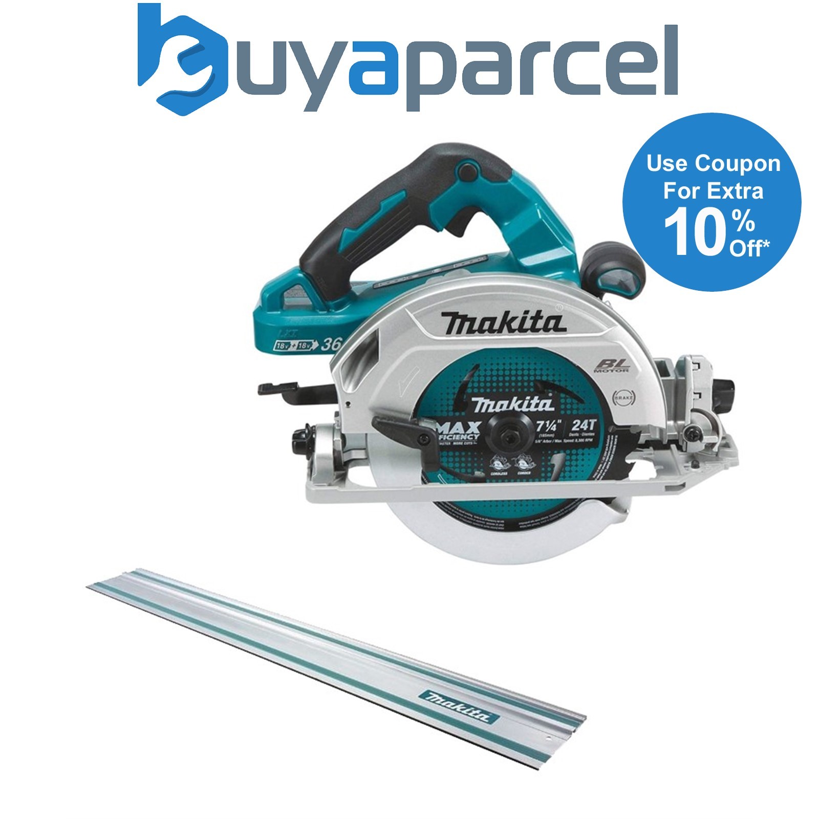 Makita DHS782Z Twin 18v / 36v 190mm Brushless Circular Saw Inc + 1m Guide Rail