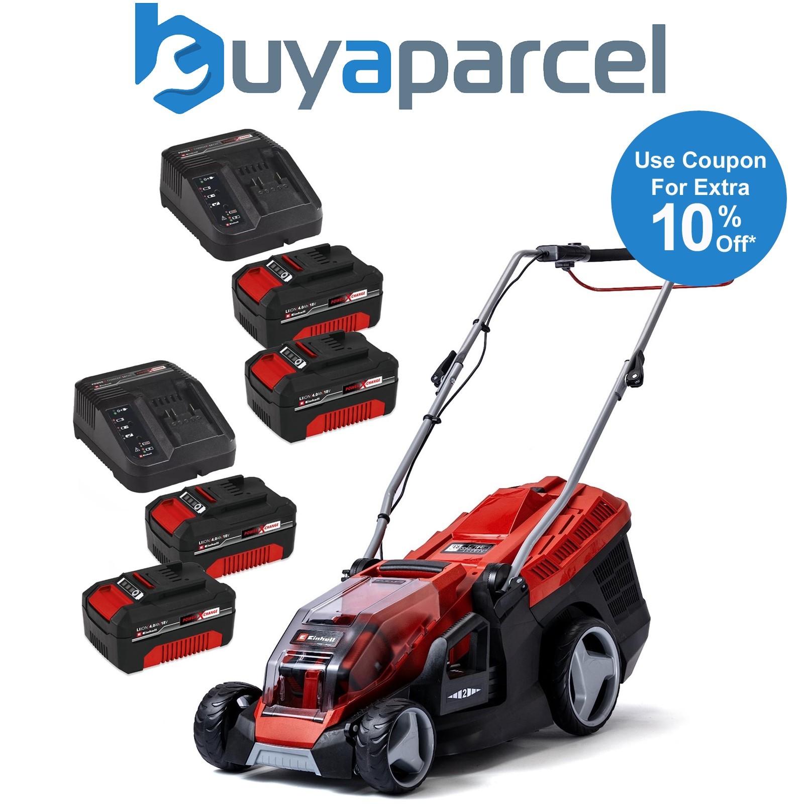 Einhell Twin 18v / 36v Cordless Lawnmower 36cm PXC GE-CM 36/36 Li 4 X 4ah Batt