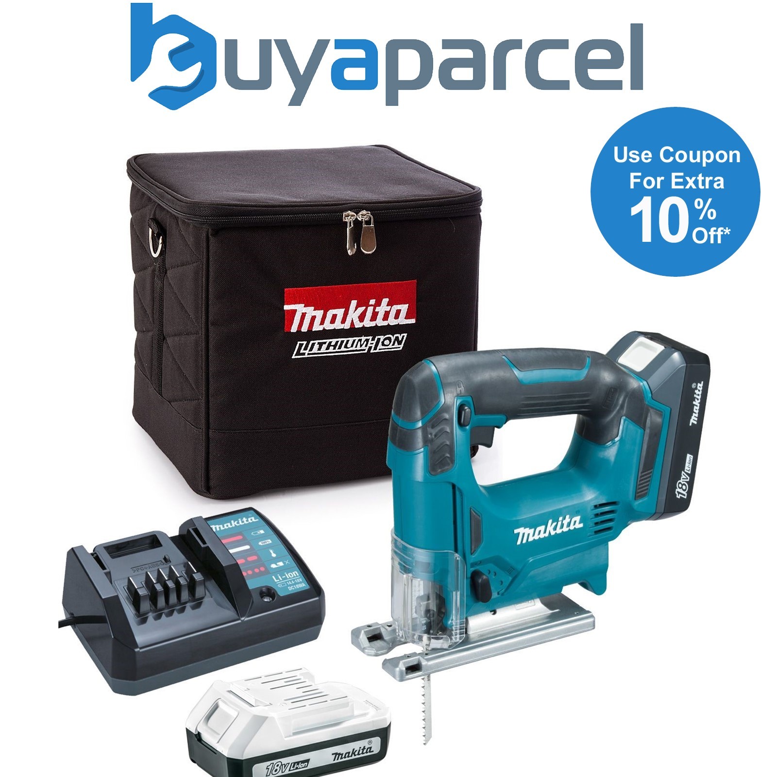 Makita JV183DAE 18v Cordless G-Series Jigsaw + 2 x 2ah Batteries, Charger + Bag