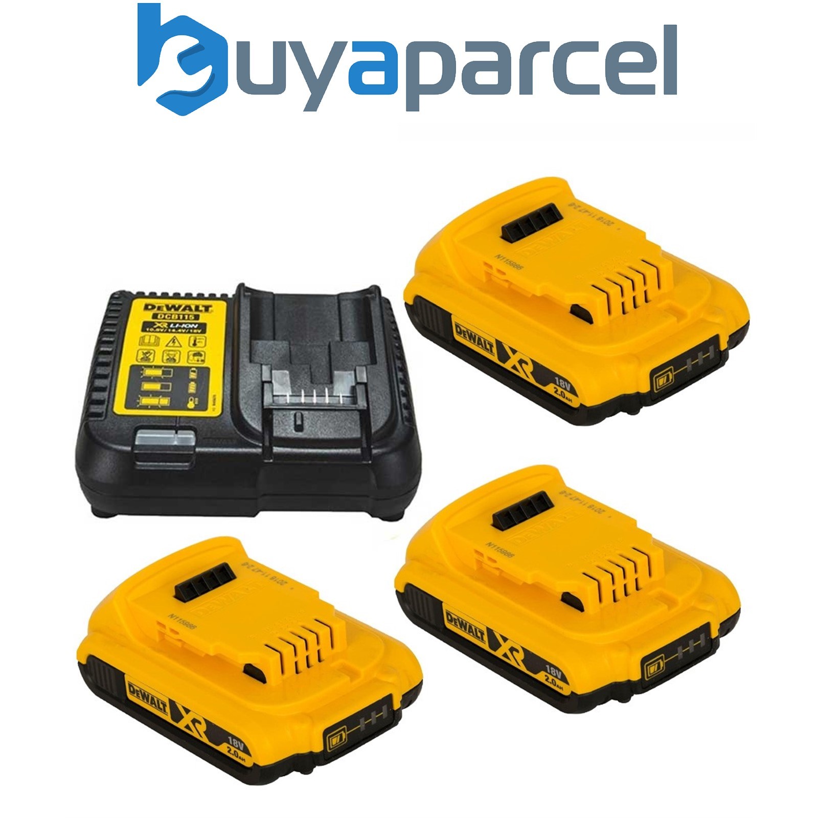 3 x Dewalt DCB183 2.0ah 18v XR Lithium Ion Battery + DCB115 Charger Power Pack