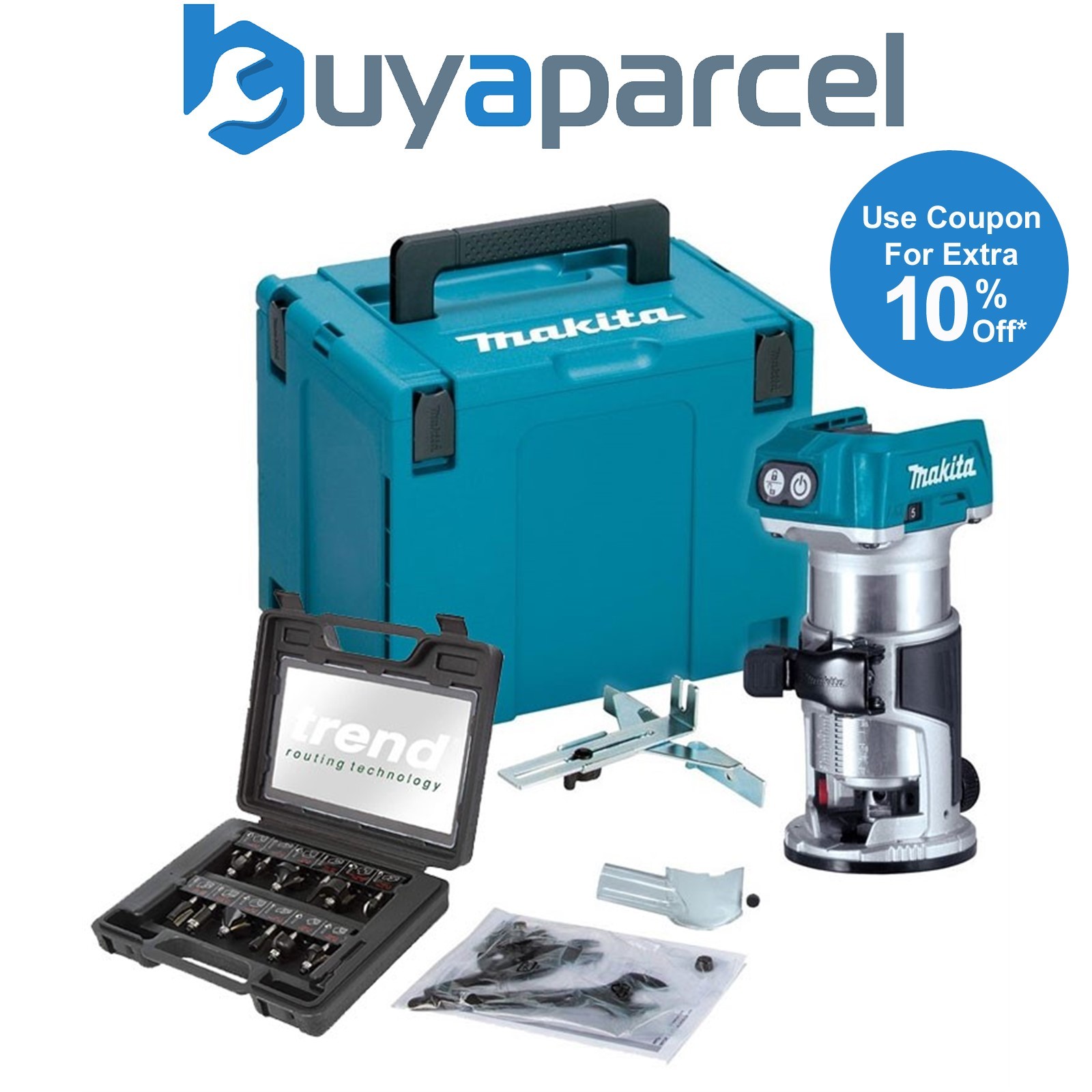 Makita DRT50ZJ 18V LXT Cordless Brushless Laminate Router Trimmer + Trend 12 Set
