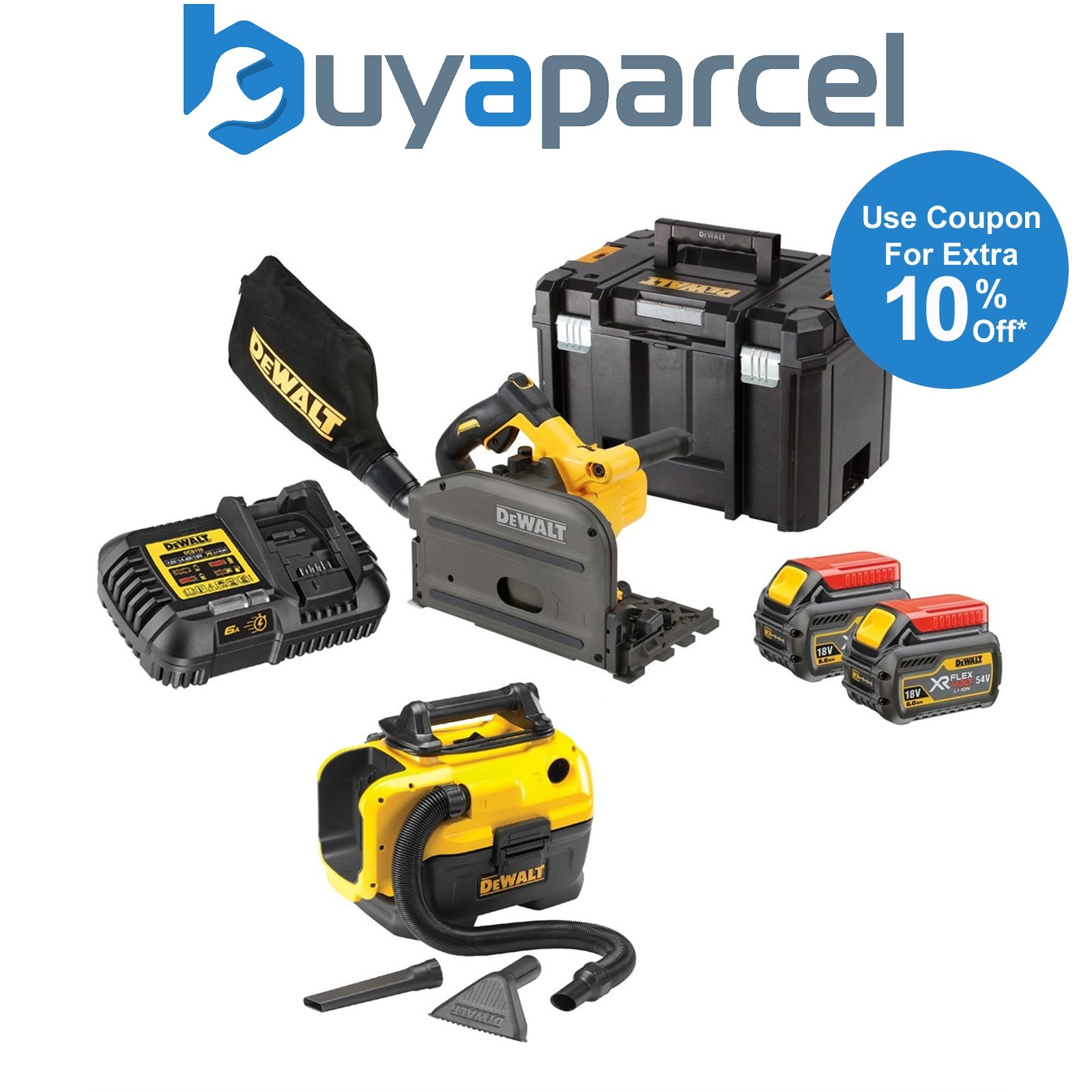 Dewalt DCS520T2 54v XR FLEXVOLT Cordless Plunge Saw 165mm - 2 x 6.0ah + Vac