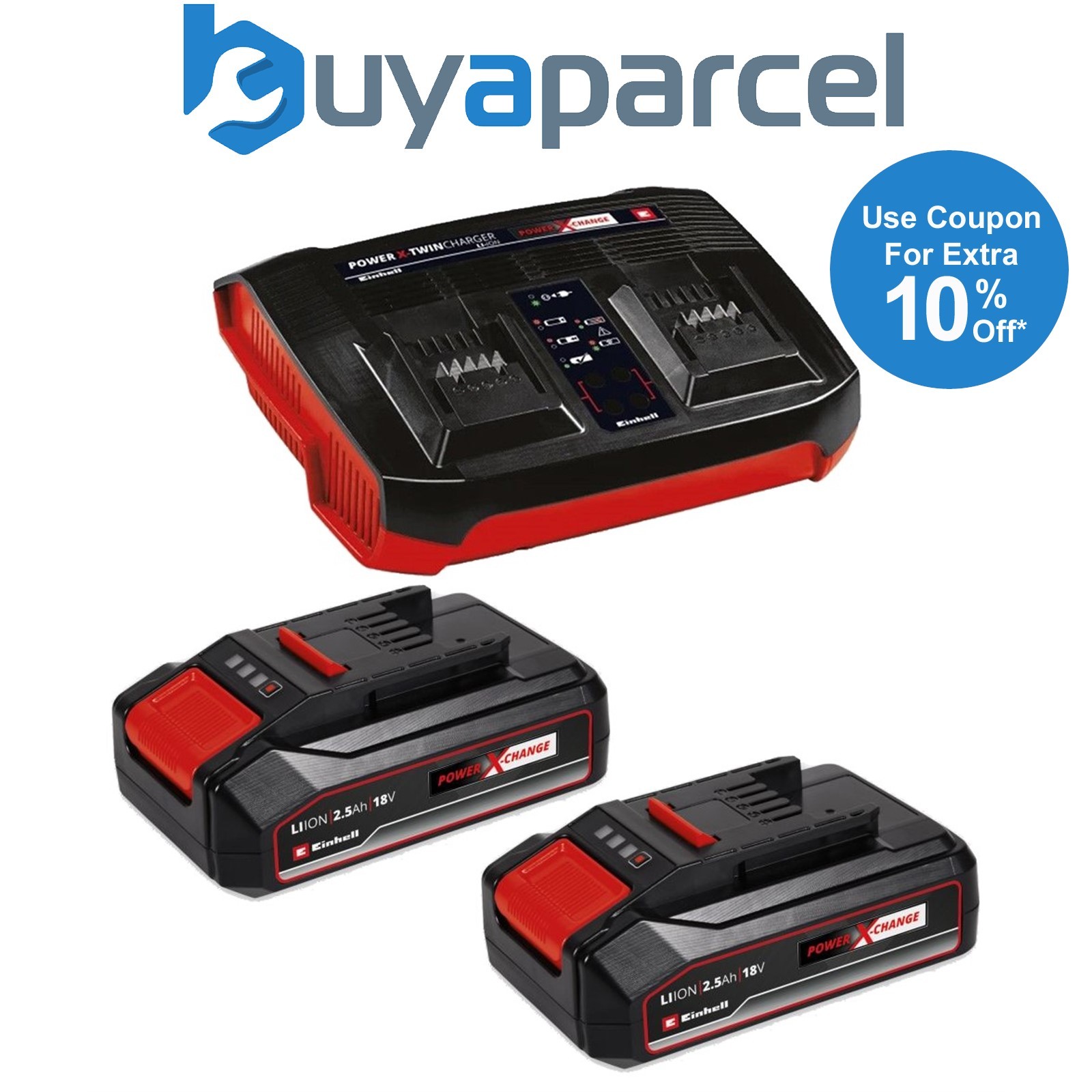 Einhell 18v Power X-Change Starter Kit 2x 2.5Ah Battery + Dual Port Twin Charger