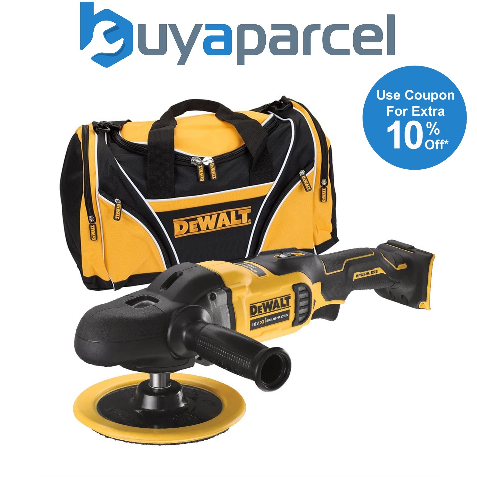 Dewalt DCM849N 18v Brushless XR Rotary Polisher 180mm Bare Unit + Tool Bag