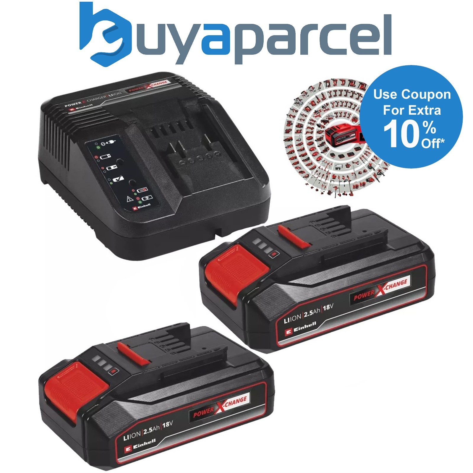 Einhell 18v Power X-Change PXC Starter Kit - 2x 2.5Ah Battery + 3ah Fast Charger