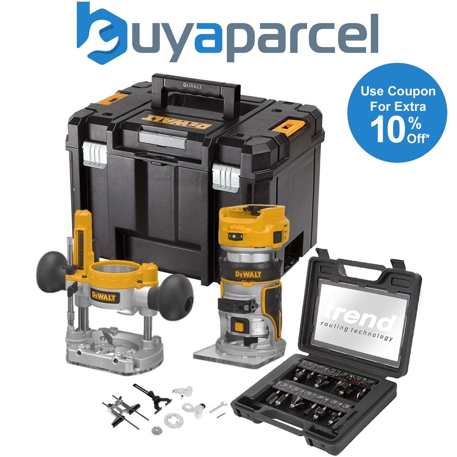 Dewalt DCW604NT 18v XR Brushless Cordless 1/4" Router + Plunge Base + Trend Set