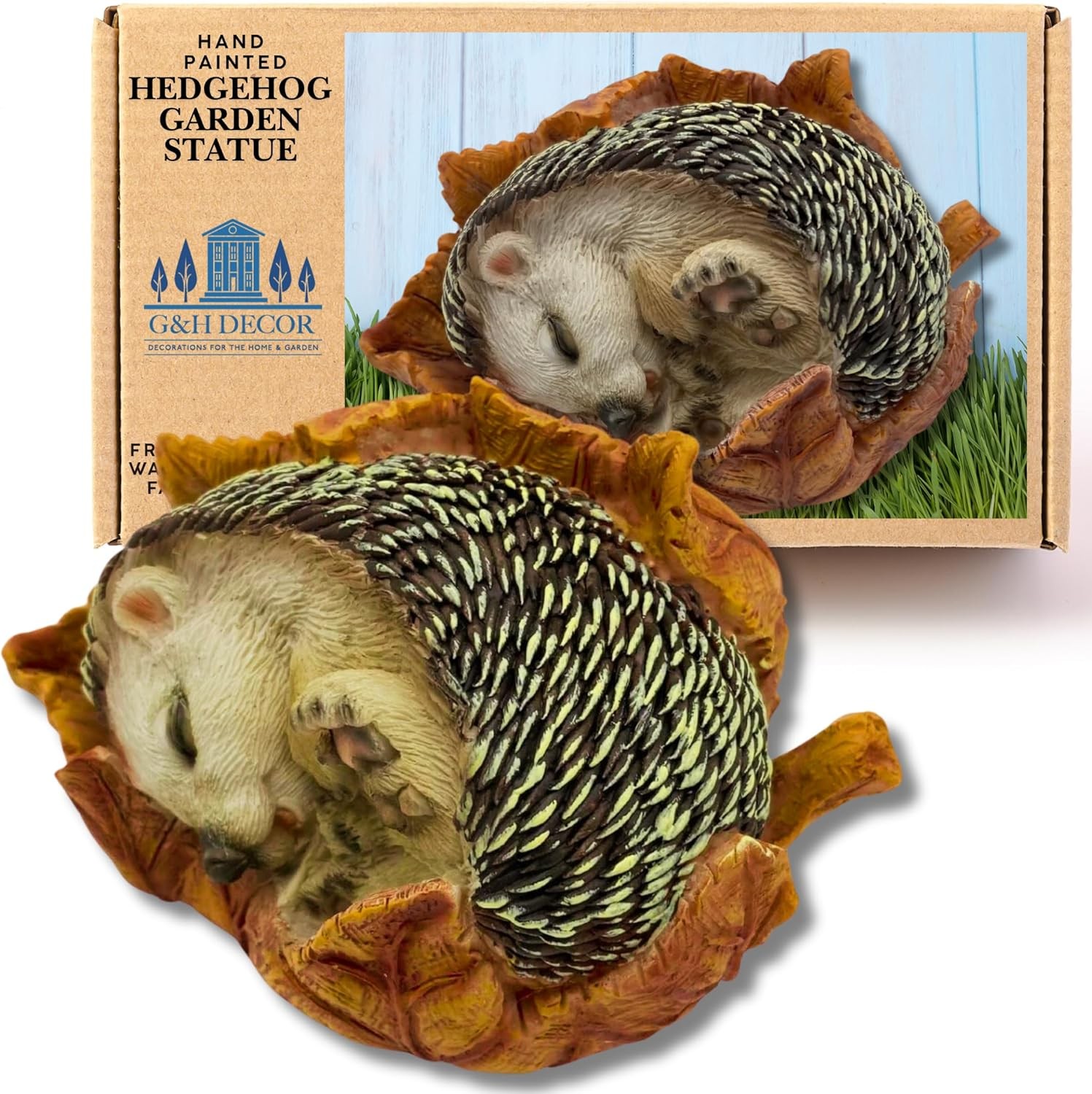 G&H Decor Animal Garden Ornaments - Realistic Cute 14cm Hedgehog Sleeping Statu