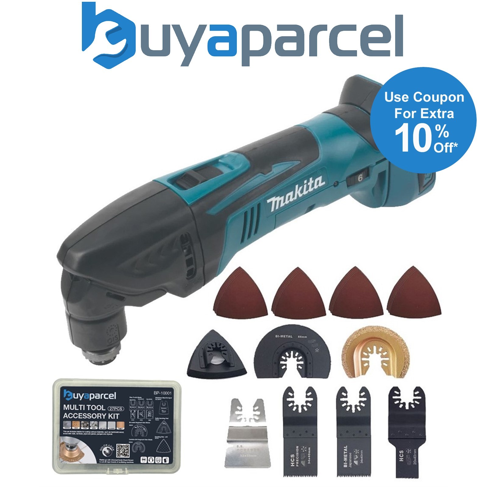 Makita DTM50Z 18v LXT Li-Ion Cordless Multi Tool Bare Unit + 27pc Accessory Set