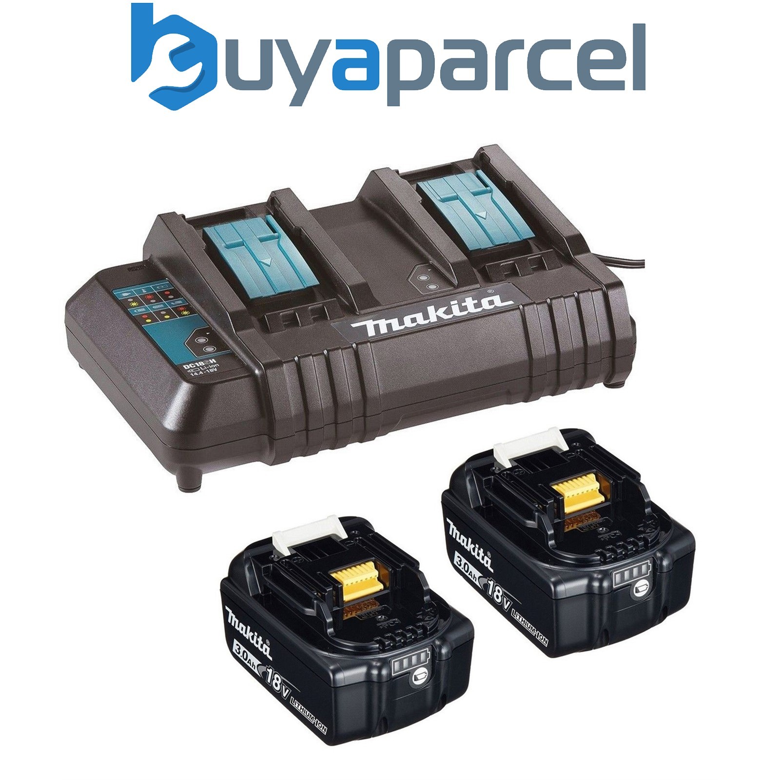 Makita BL1830 18v 2 x LXT 3.0ah Lithium-Ion Batteries + DC18SH Dual Port Charger