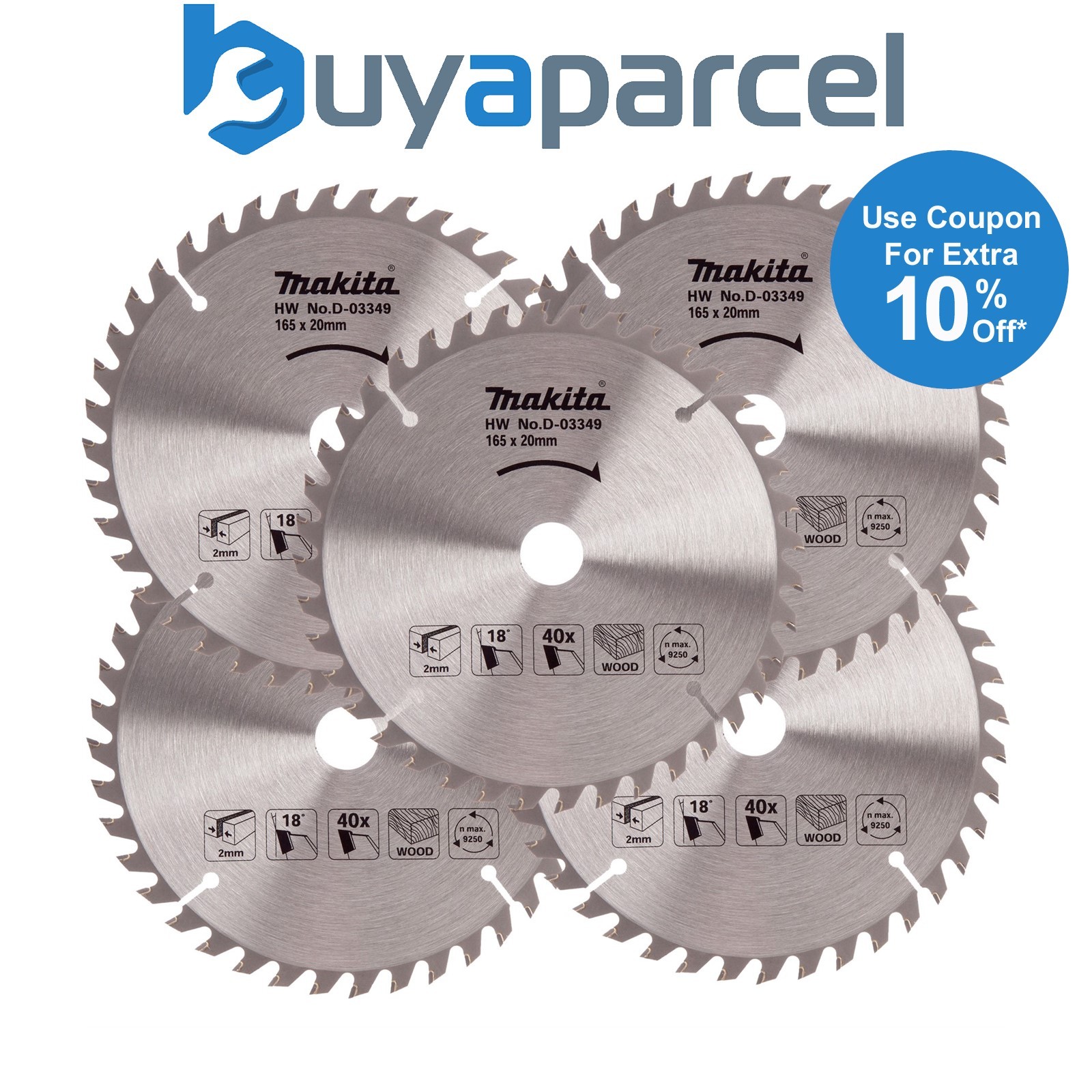 5x Makita D-03349 Circular Saw Blade 165 X 20 40 Teeth Suit DSS611 DSS610 DHS680