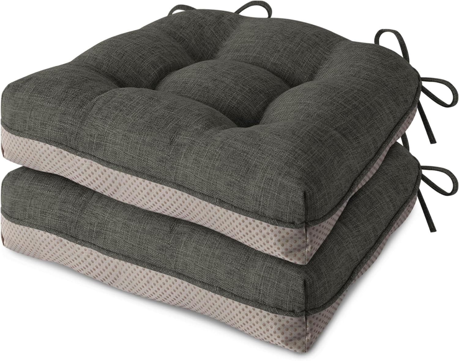 Indoor Kitchen Chair Cushions Set of 2 Non Slip Tufted Chair Pads with Ties Thi