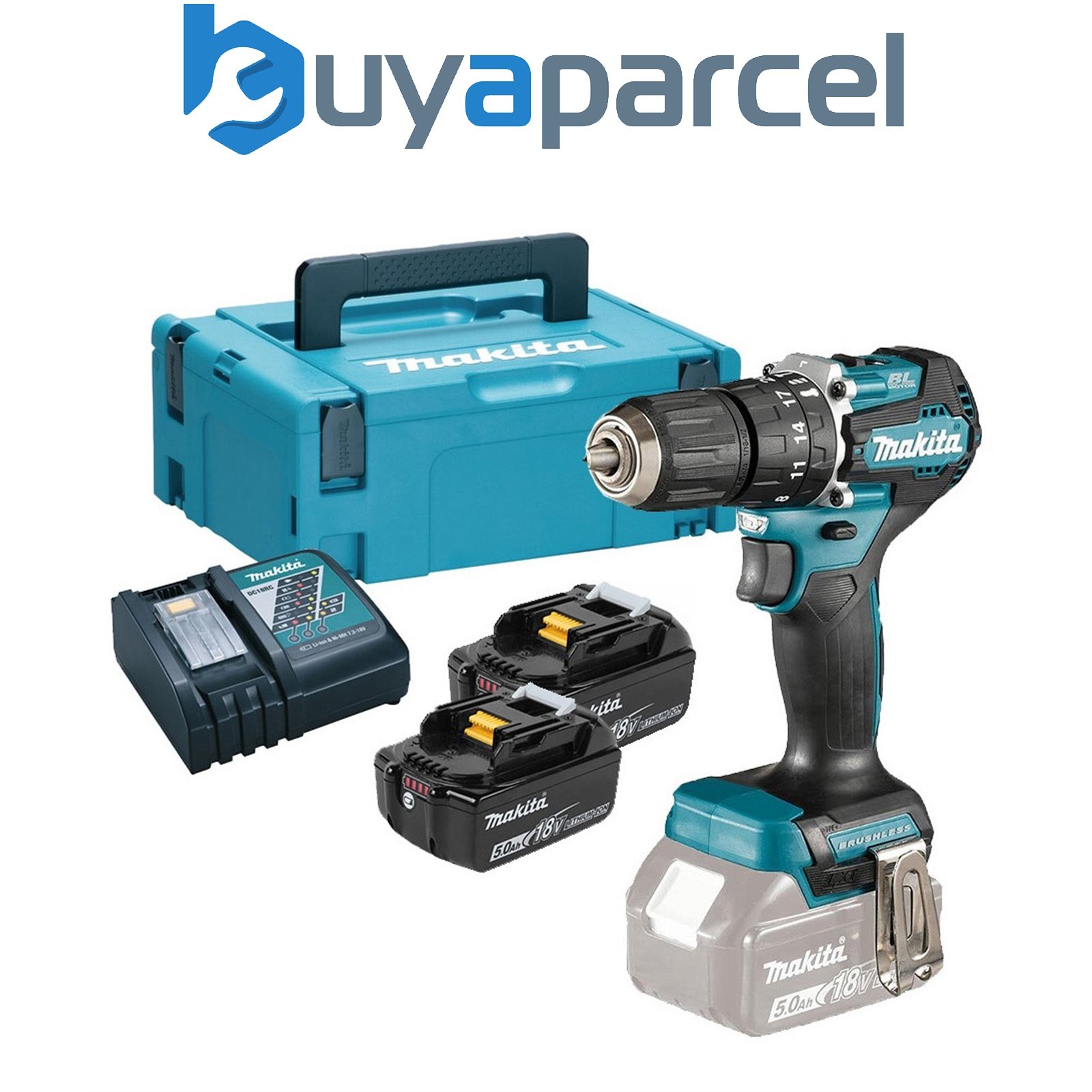 Makita DHP487RTJ 18V LXT Lithium Brushless Combi Hammer Drill Sub Compact 2x5AH