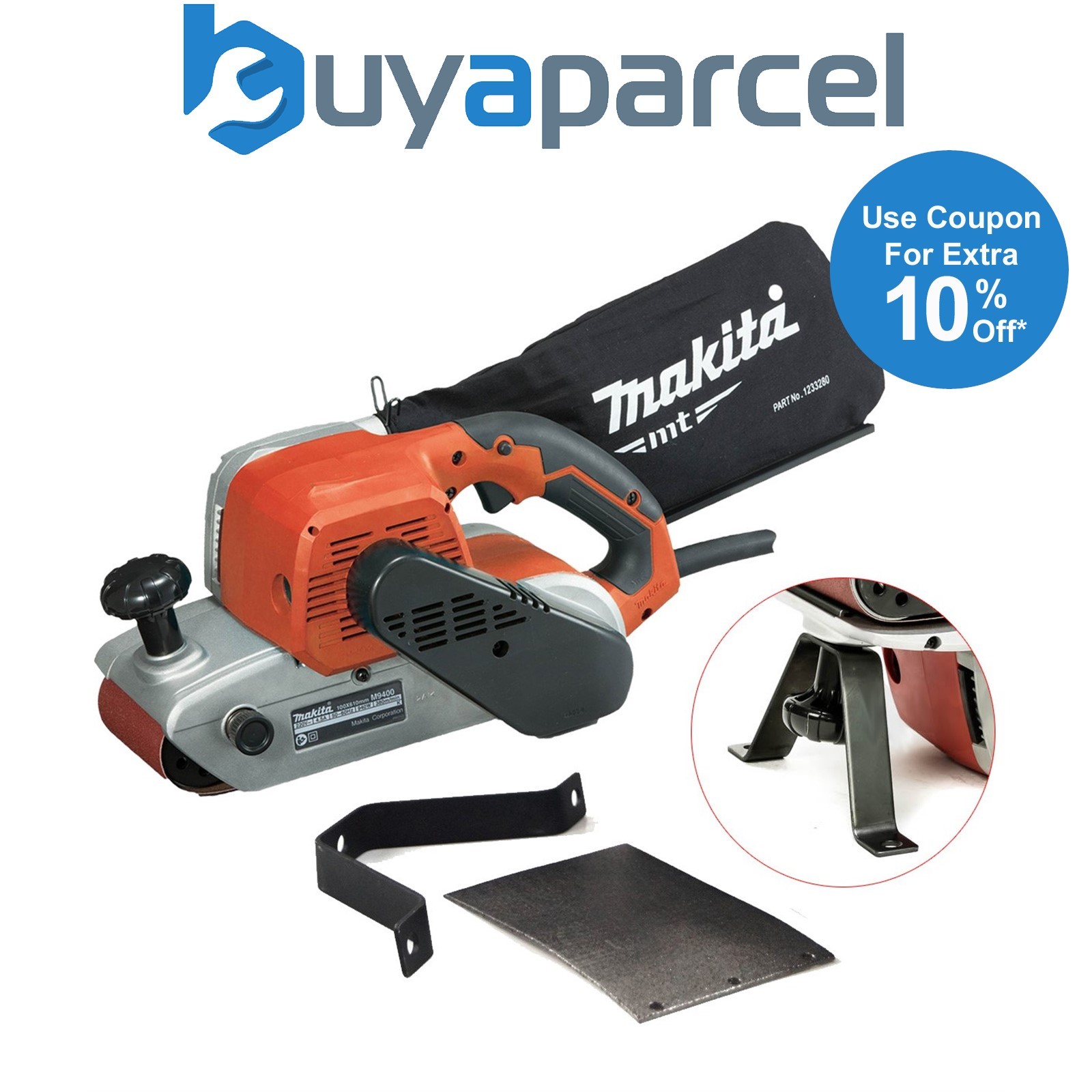Makita M9400 4" 100 x 610mm Heavy Duty Belt Sander & Dust Bag 240v + Belt 9404