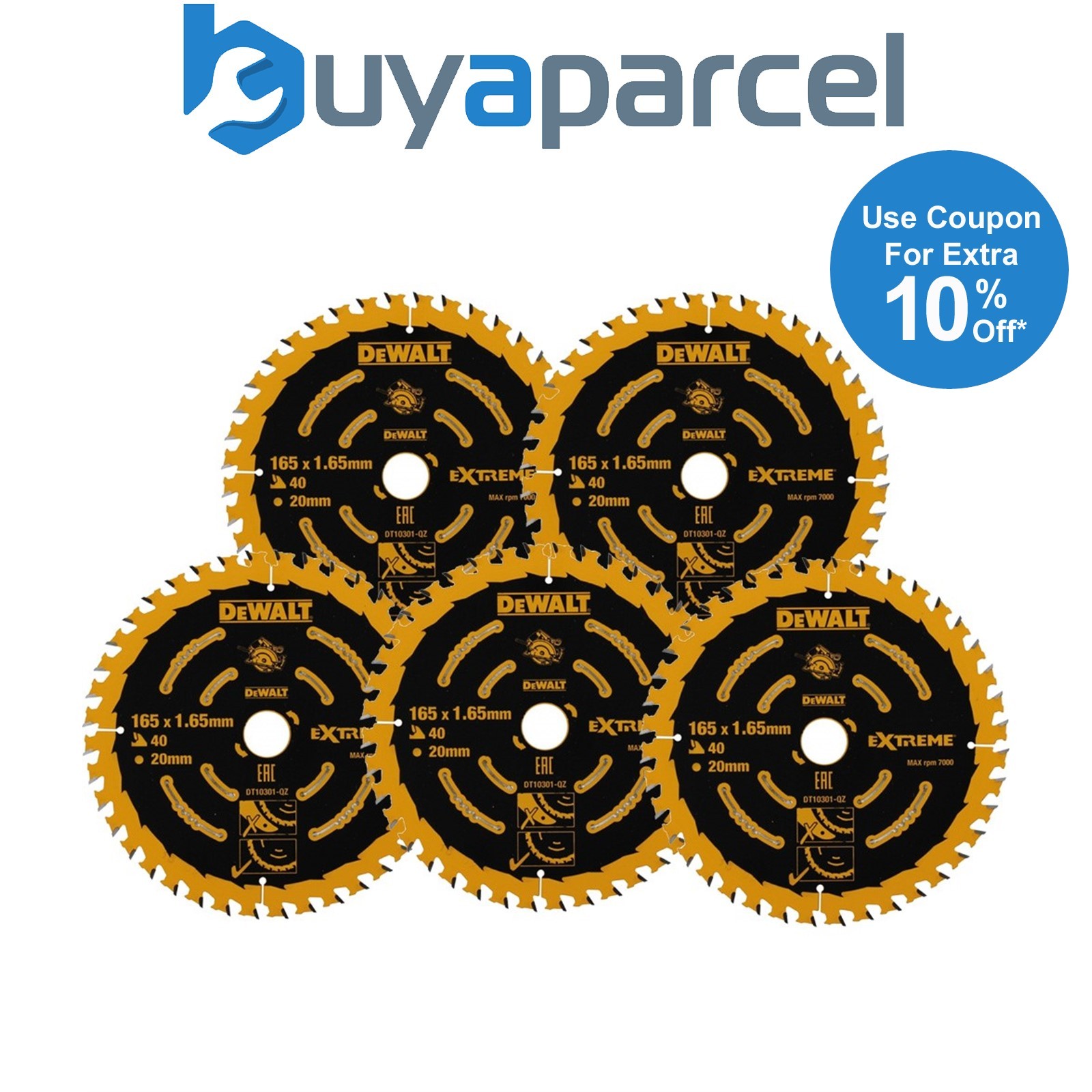 5x Dewalt DT10301 Circular Saw Blade 165 x 20mm x40 Tooth Extreme Framing DWE550
