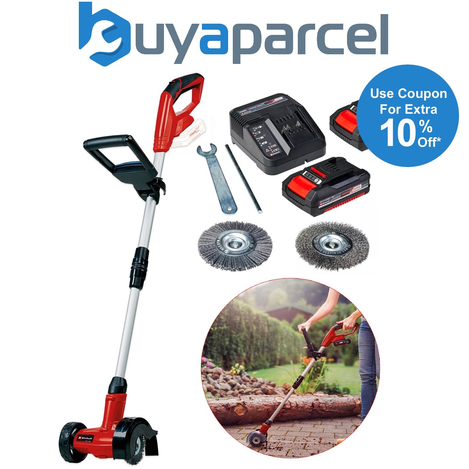 Einhell Power X Change GE-CC 18 Cordless Patio Grout Cleaner Brush + 2 x 2Ah