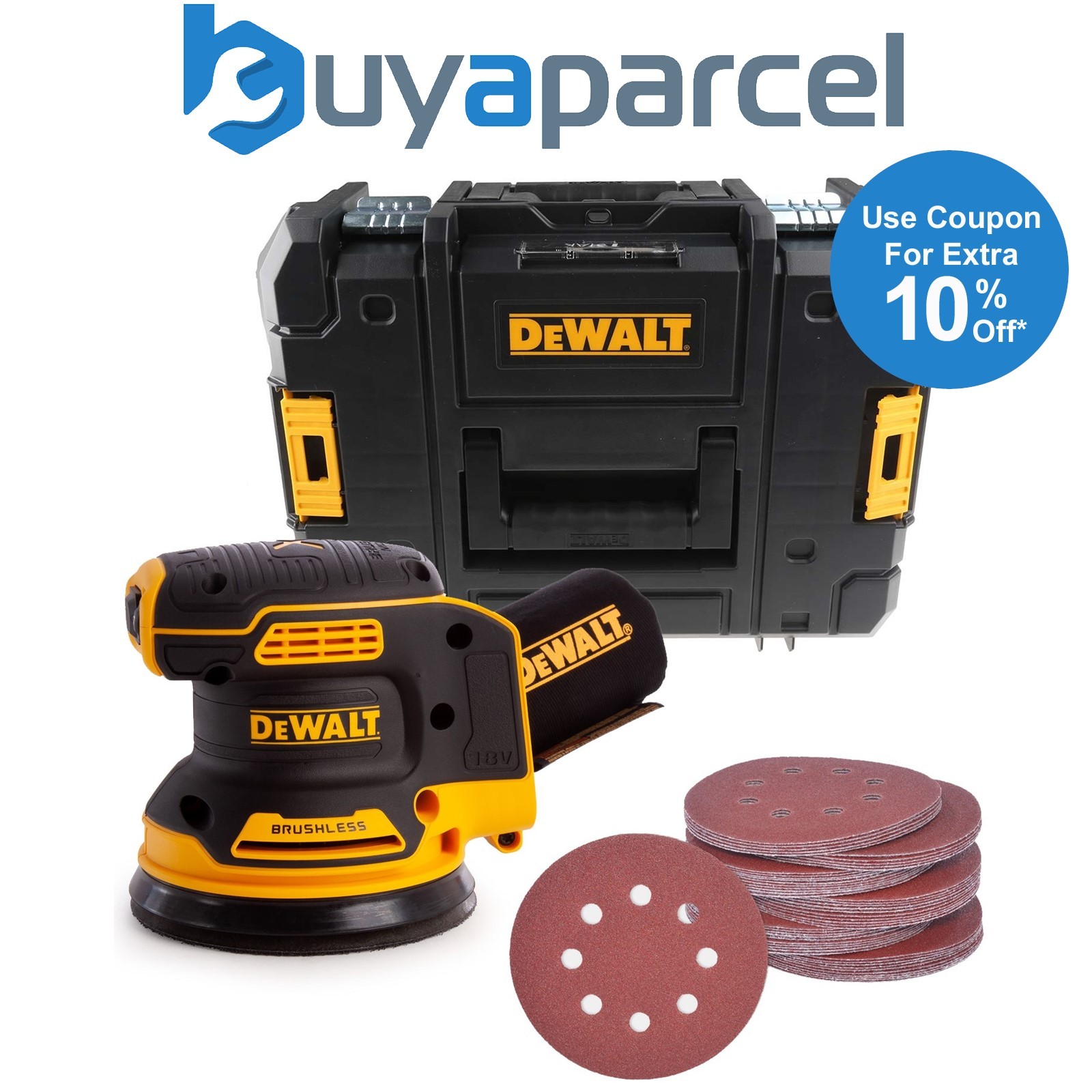 Dewalt DCW210N Cordless Brushless 18v XR Orbital Sander 125mm + Tstak +50 Sheets