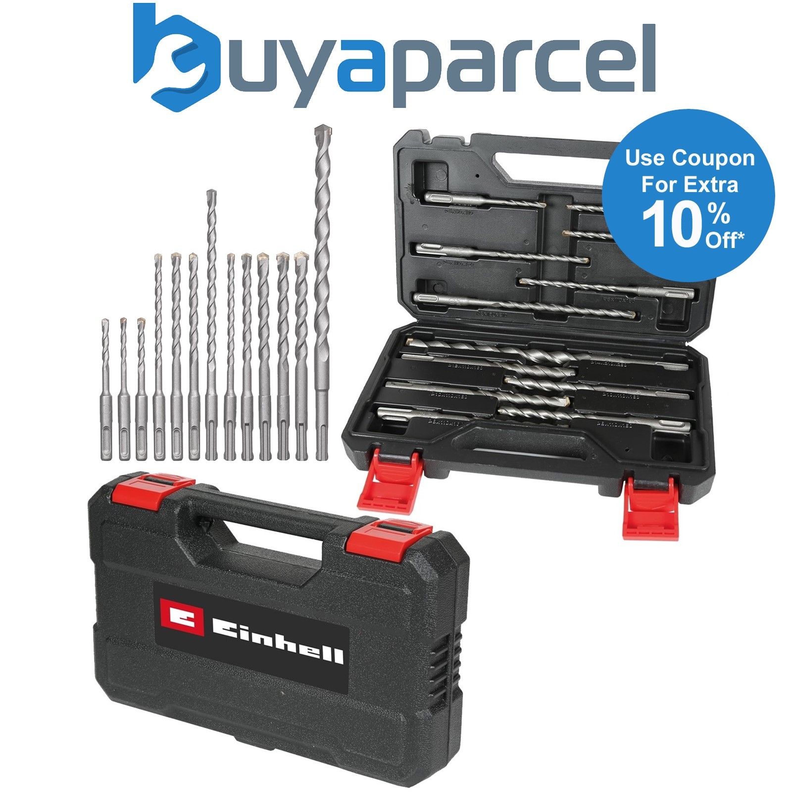 Einhell 12 Piece SDS Drill Bit Set for SDS Plus Drills Rotary Hammer Drill +Case