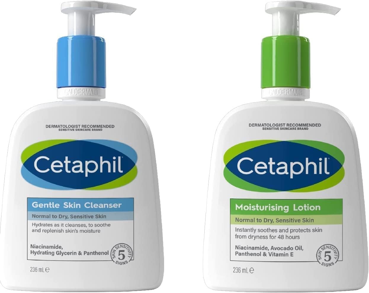 Cetaphil Gentle Skin Cleanser 236ml + Moisturiser Face & Body Lotion 236ml Skin