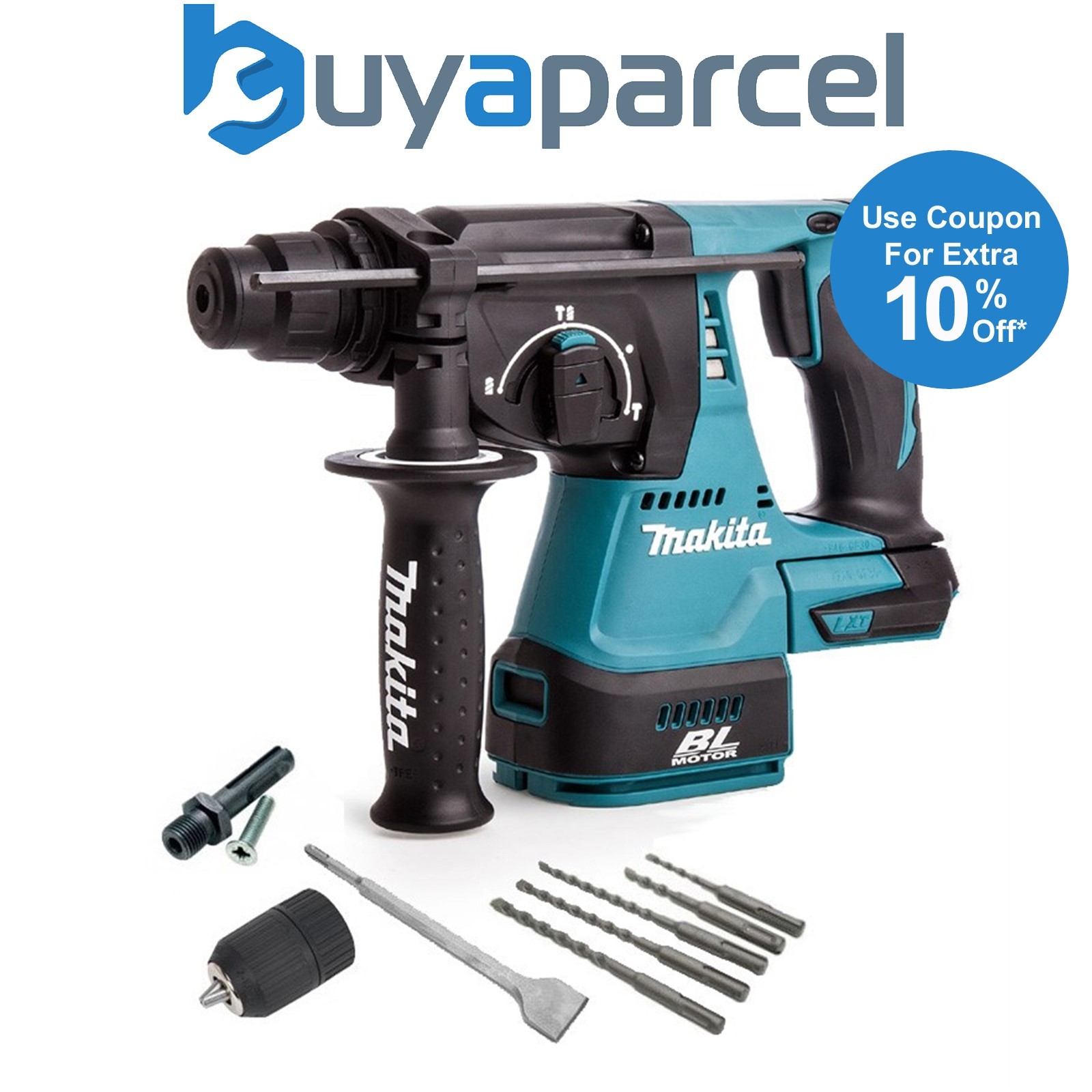 Makita DHR242Z 18v LXT SDS Rotary Hammer Drill + SDS Bits Chisel + Keyless Chuck