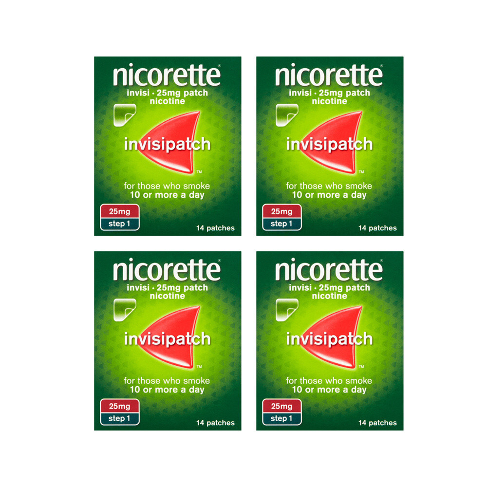 Nicorette Invisi 25mg Patch Step 1 14 Patches x 4 Effective Nicotine Replacement
