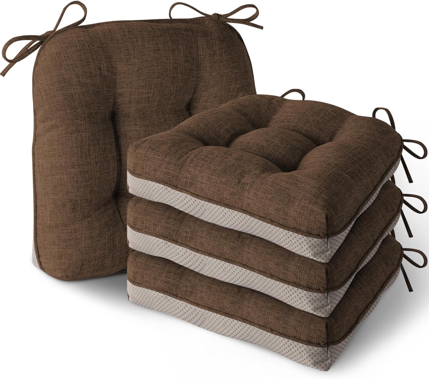 Indoor Kitchen Chair Cushions Set of 4 Non Slip Tufted Chair Pads with Ties Thi