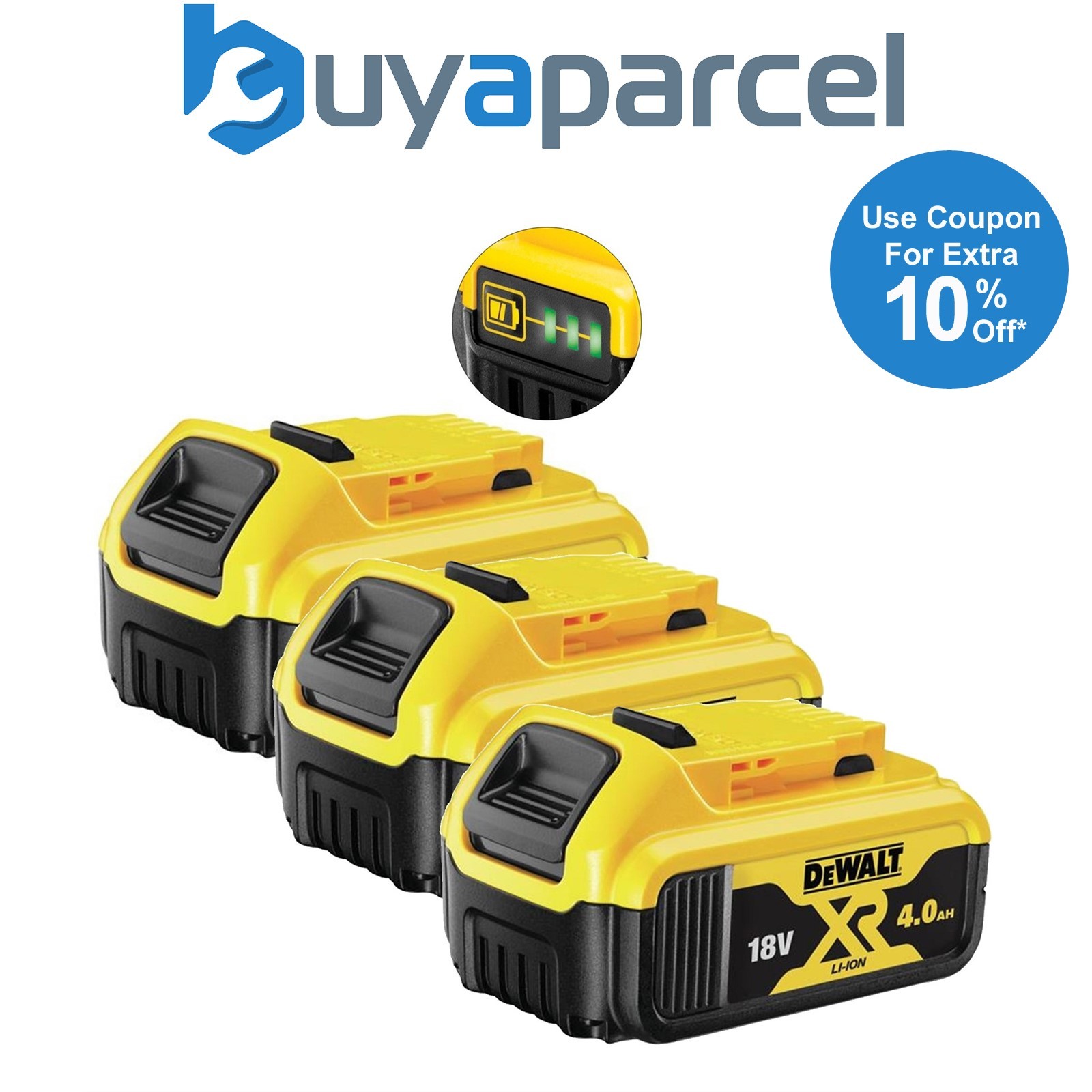 3 x DeWalt DCB182 18v 4.0Ah Li-Ion Battery XR Range Lithium Ion Genuine 4amp UK