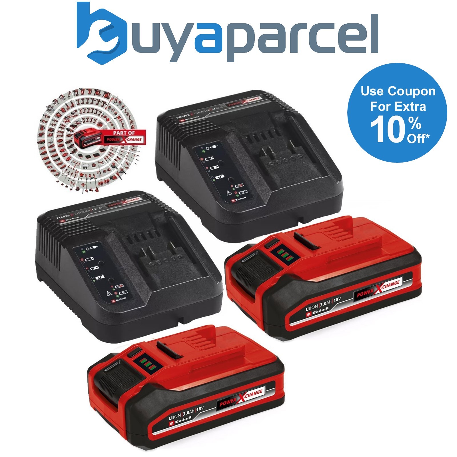 Einhell Professional 18v / 36v PXC Starter Kit - 2 x 3.0Ah PLUS Battery Charger