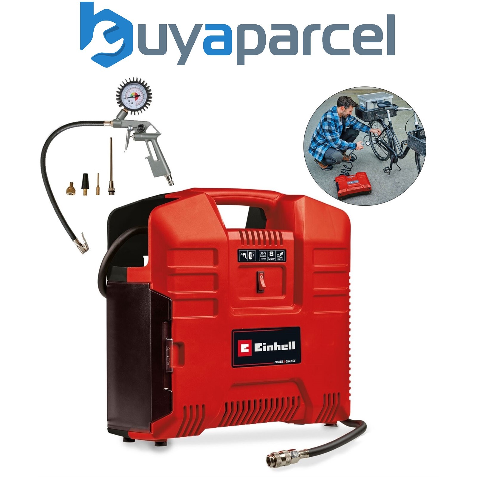 Einhell Power X-Change 18v Cordless Portable Compressor TE-AC 36/8 Li OF - Bare