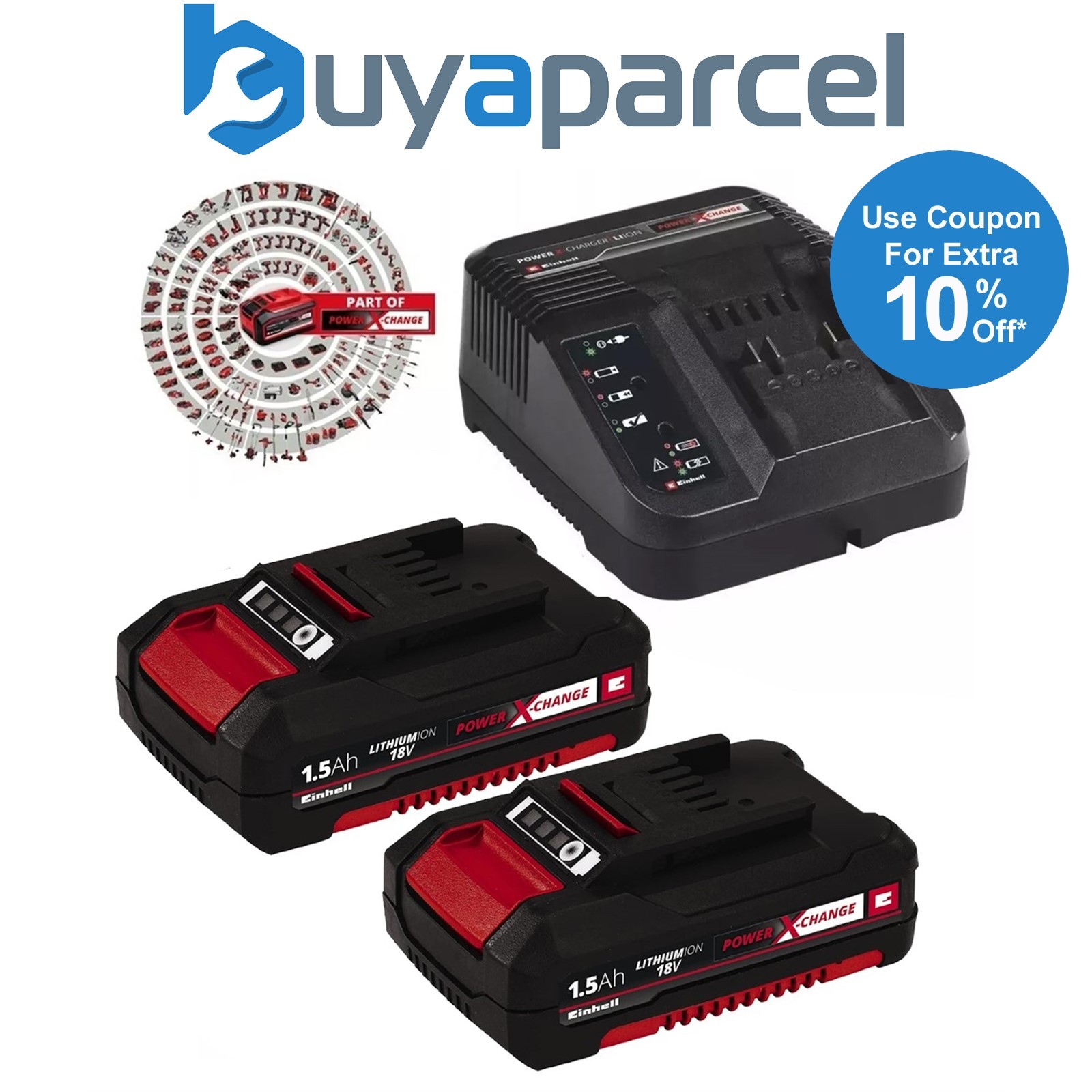 Einhell 18v Power X-Change PXC Starter Kit - 2x 1.5Ah Battery + Charger Ozito