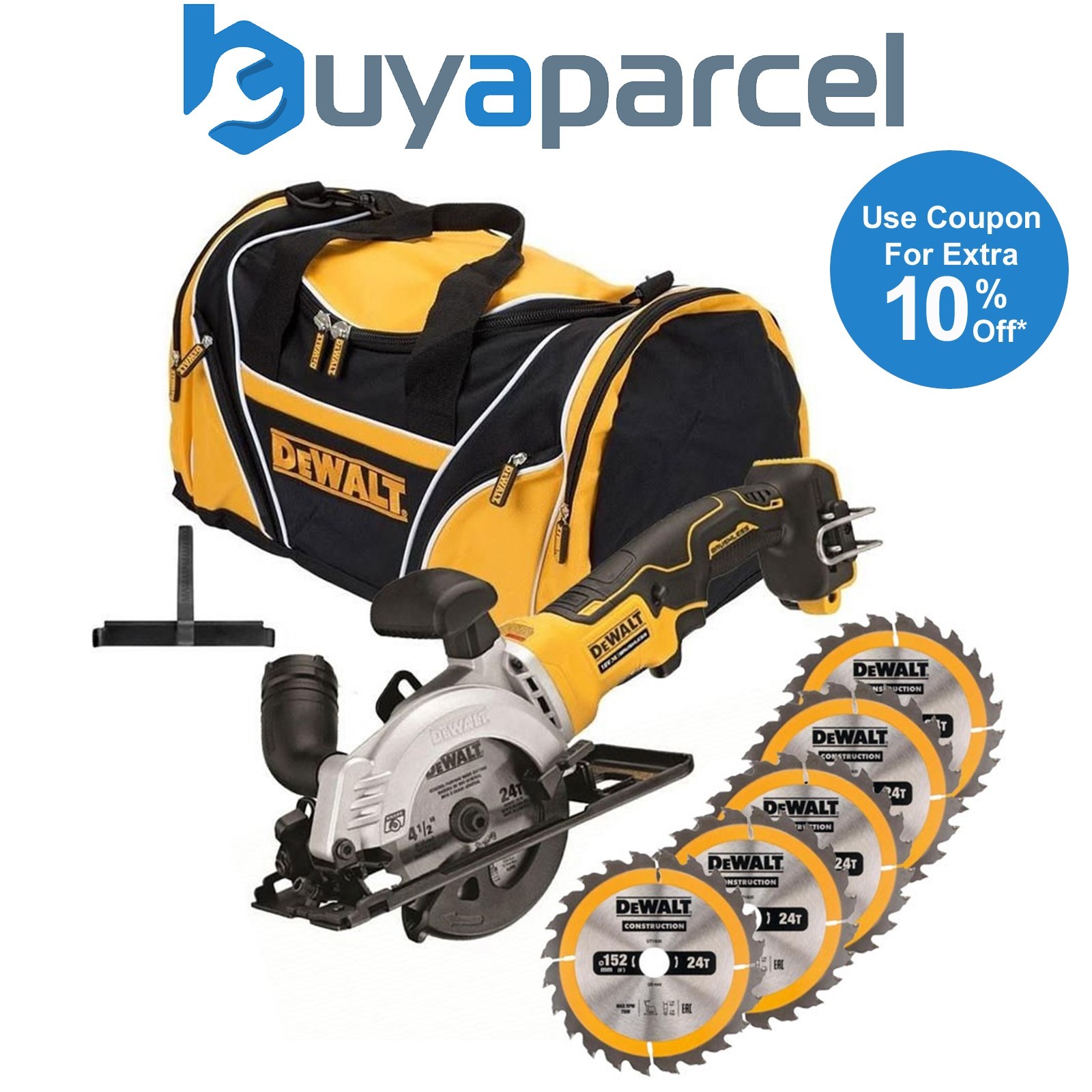 DeWalt DCS571N 18v Brushless XR 115mm Compact Multi Material Saw & Bag + 5 Blade