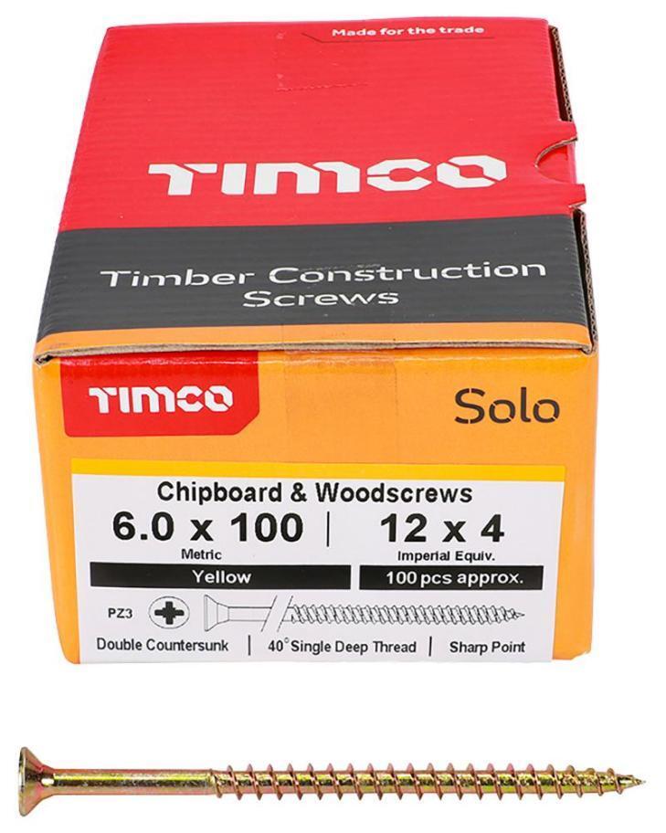 6 X 100mm Pozidriv Double Countersunk Zyp Solo Chipboard & Wood Screws 100 Pack