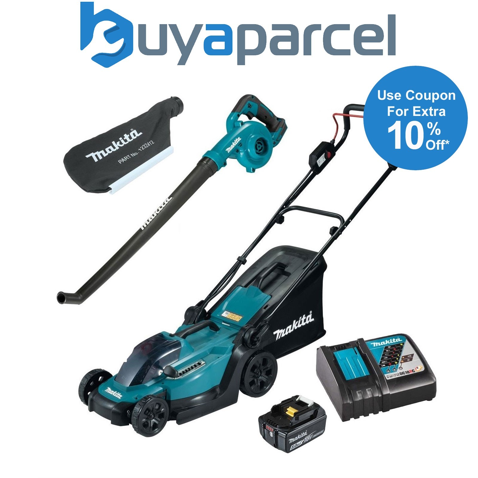 Makita DLM330RT 18v LXT Cordless Lawn Mower 33cm + Blower Vacuum 1 x 5ah Battery