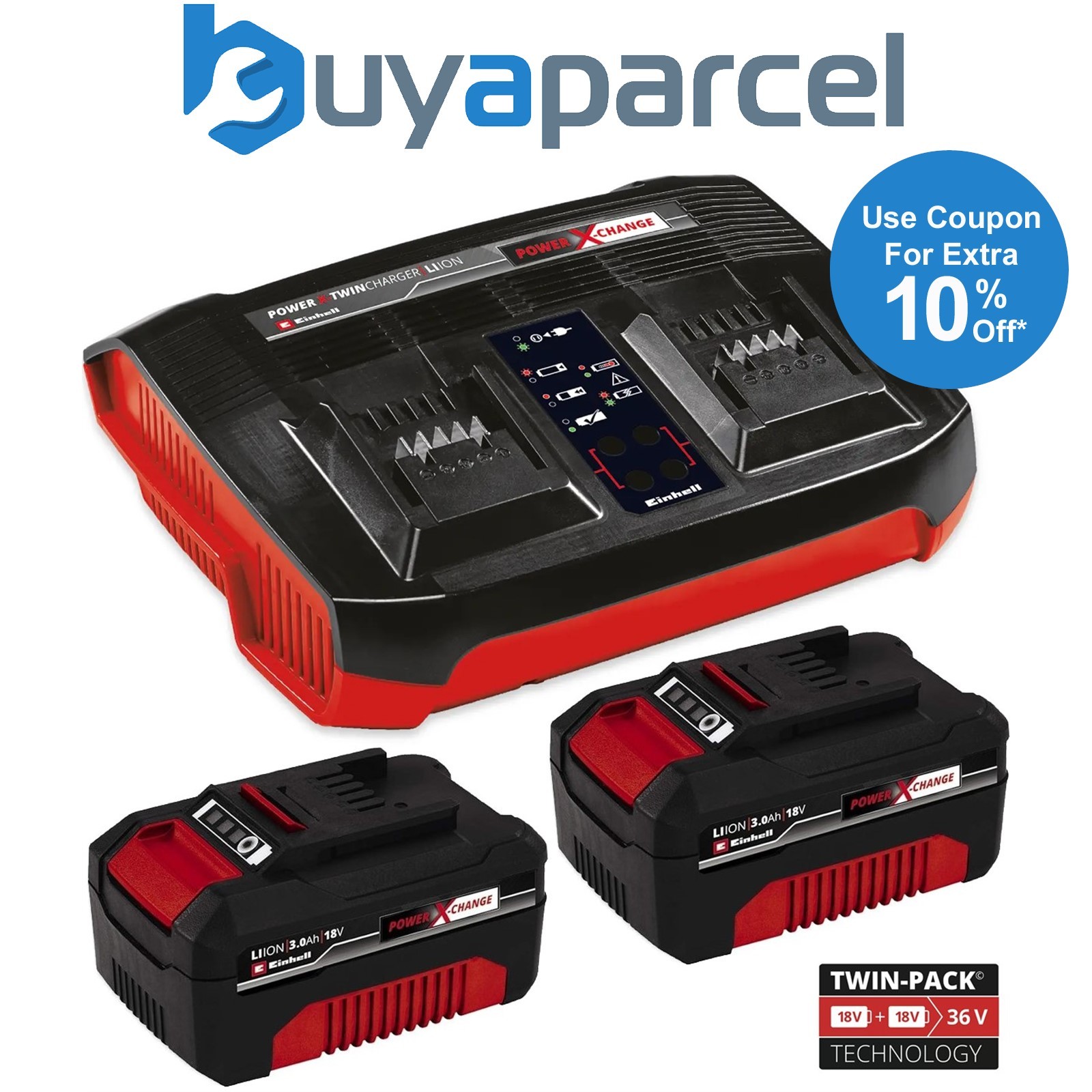 Einhell 18v Power X-Change Starter Kit 2x 3.0Ah Battery + Dual Port Twin Charger