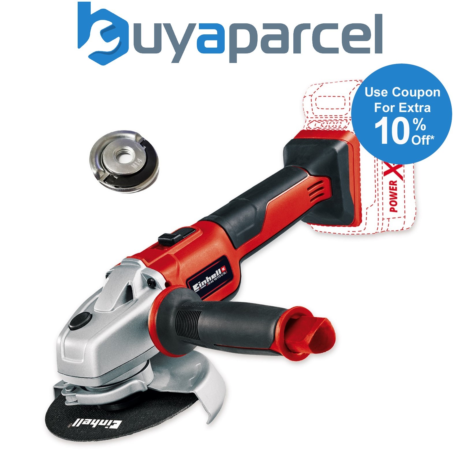Einhell 18v Cordless Brushless Angle Grinder 115mm Axxio + Quick Release Nut